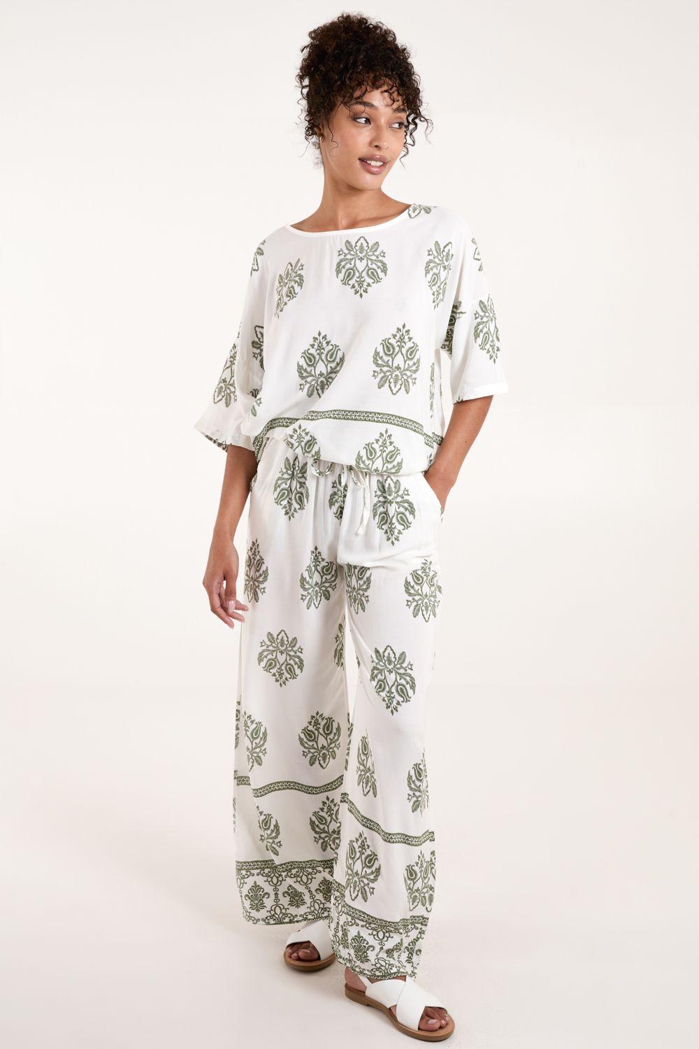 Border Print Wide Leg Trousers by BLUE VANILLA