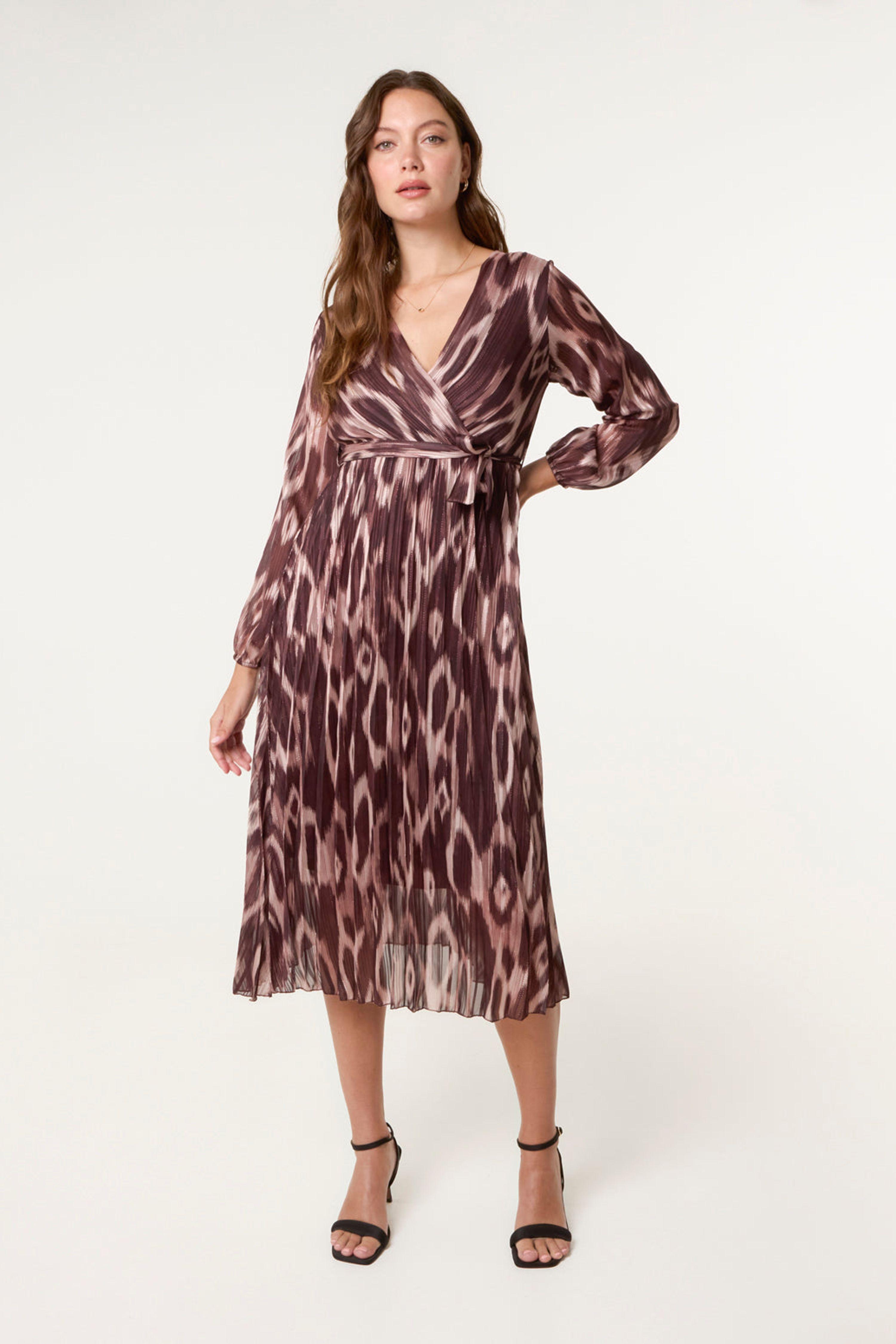 Brown Crossover Metallic Pleated Dress by BLUE VANILLA