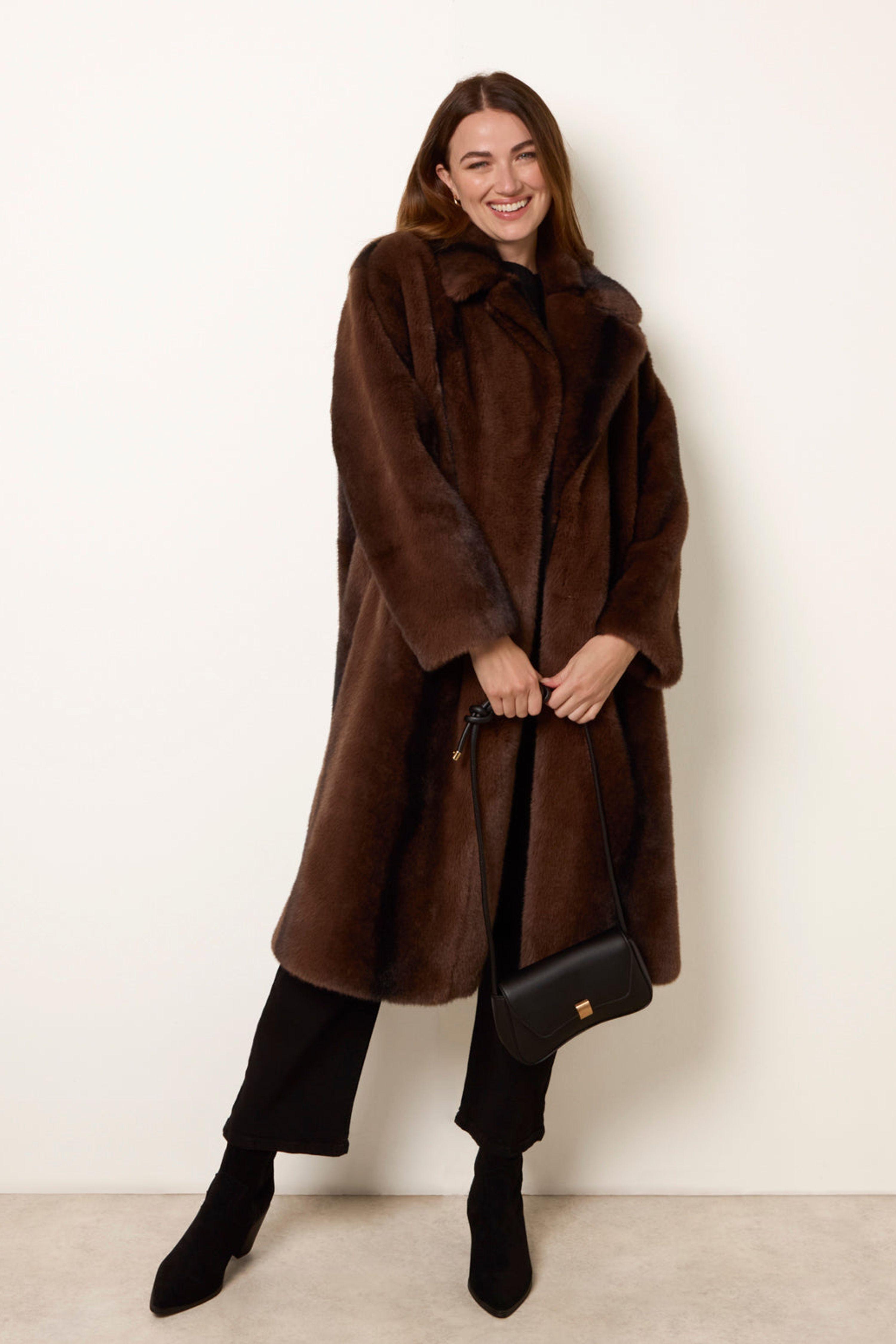 Brown Faux Fur Midi Coat by BLUE VANILLA