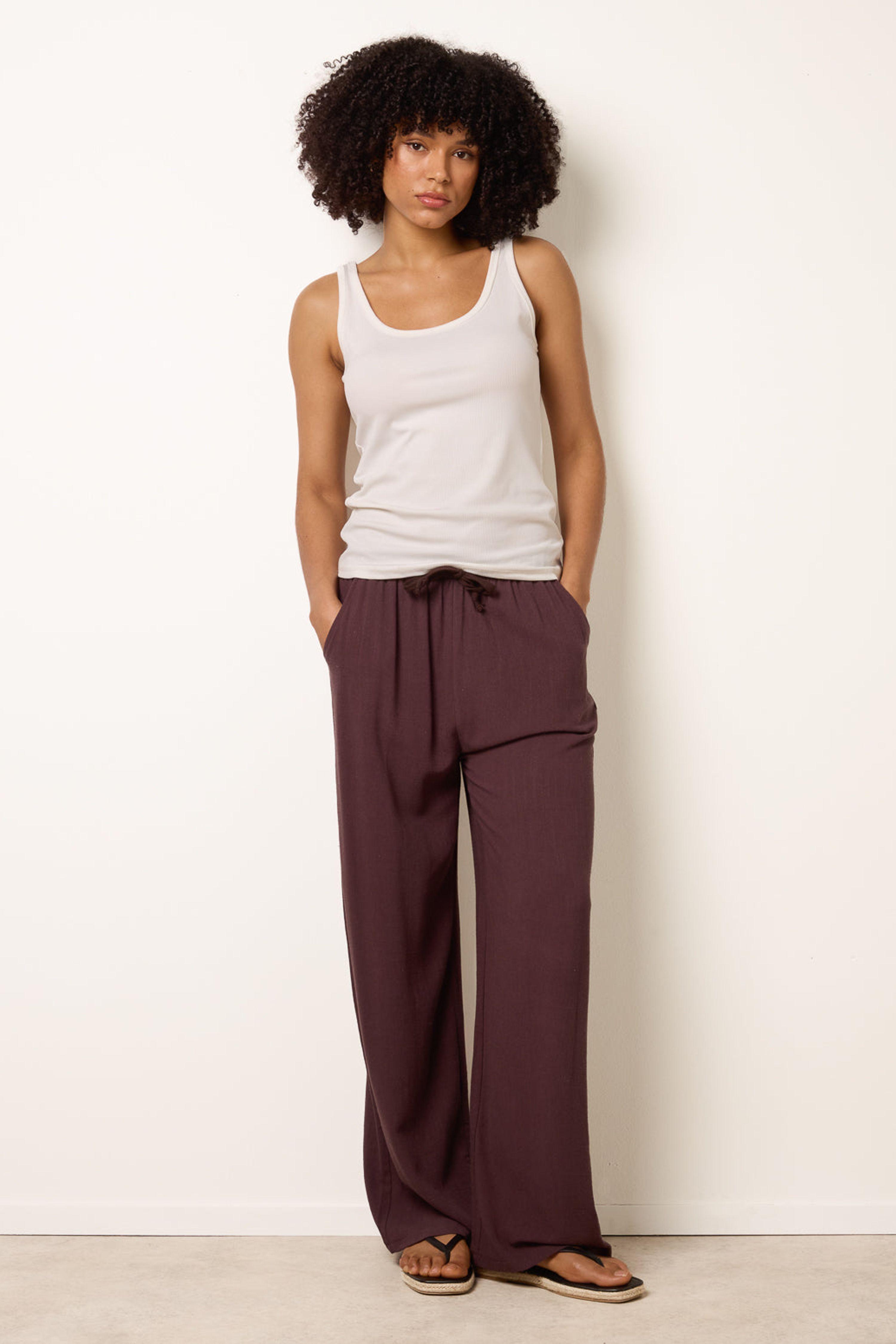 Brown Linen-Blend Drawstring Trousers by BLUE VANILLA