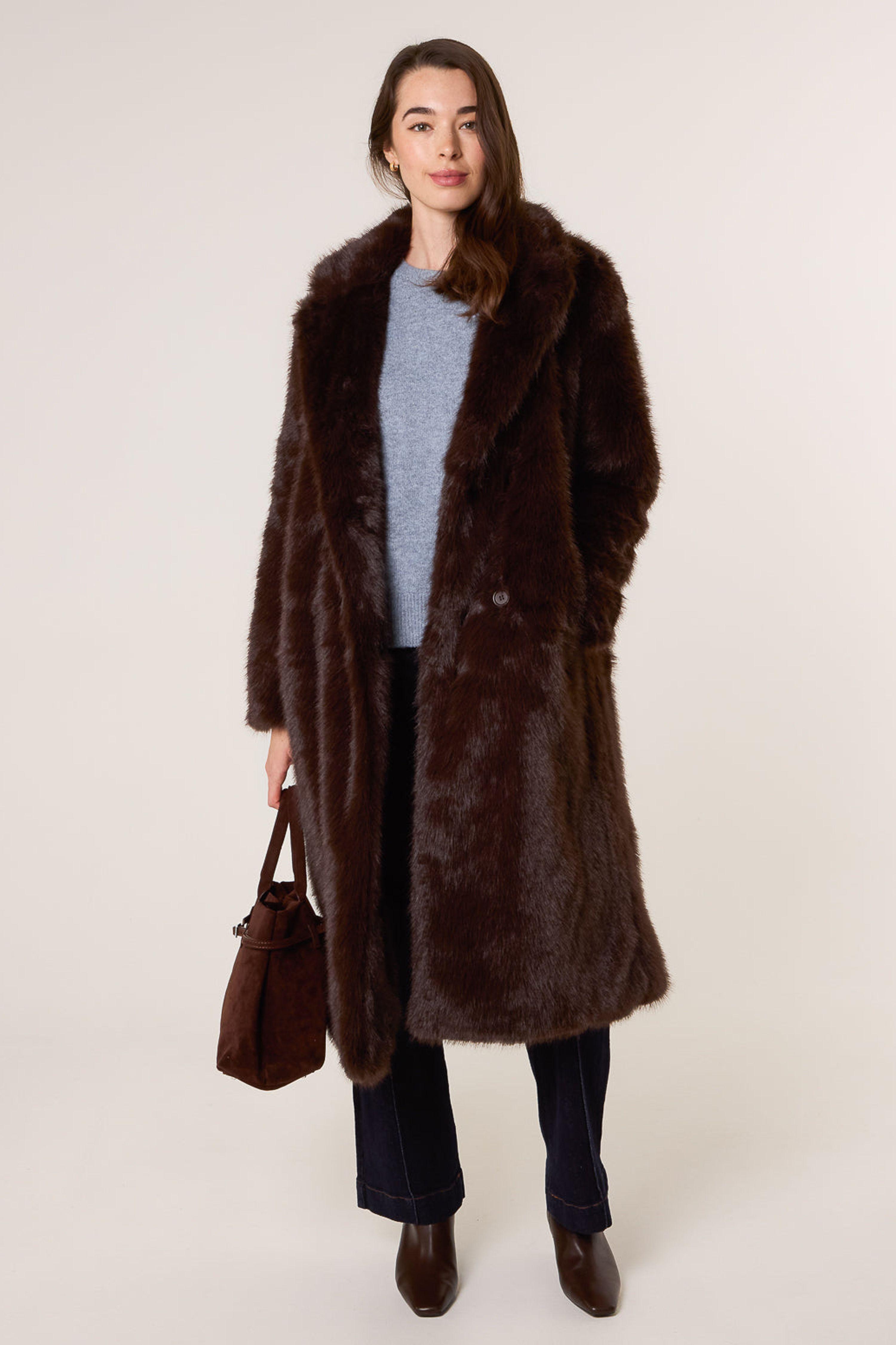 Brown Long Fluffy Coat by BLUE VANILLA
