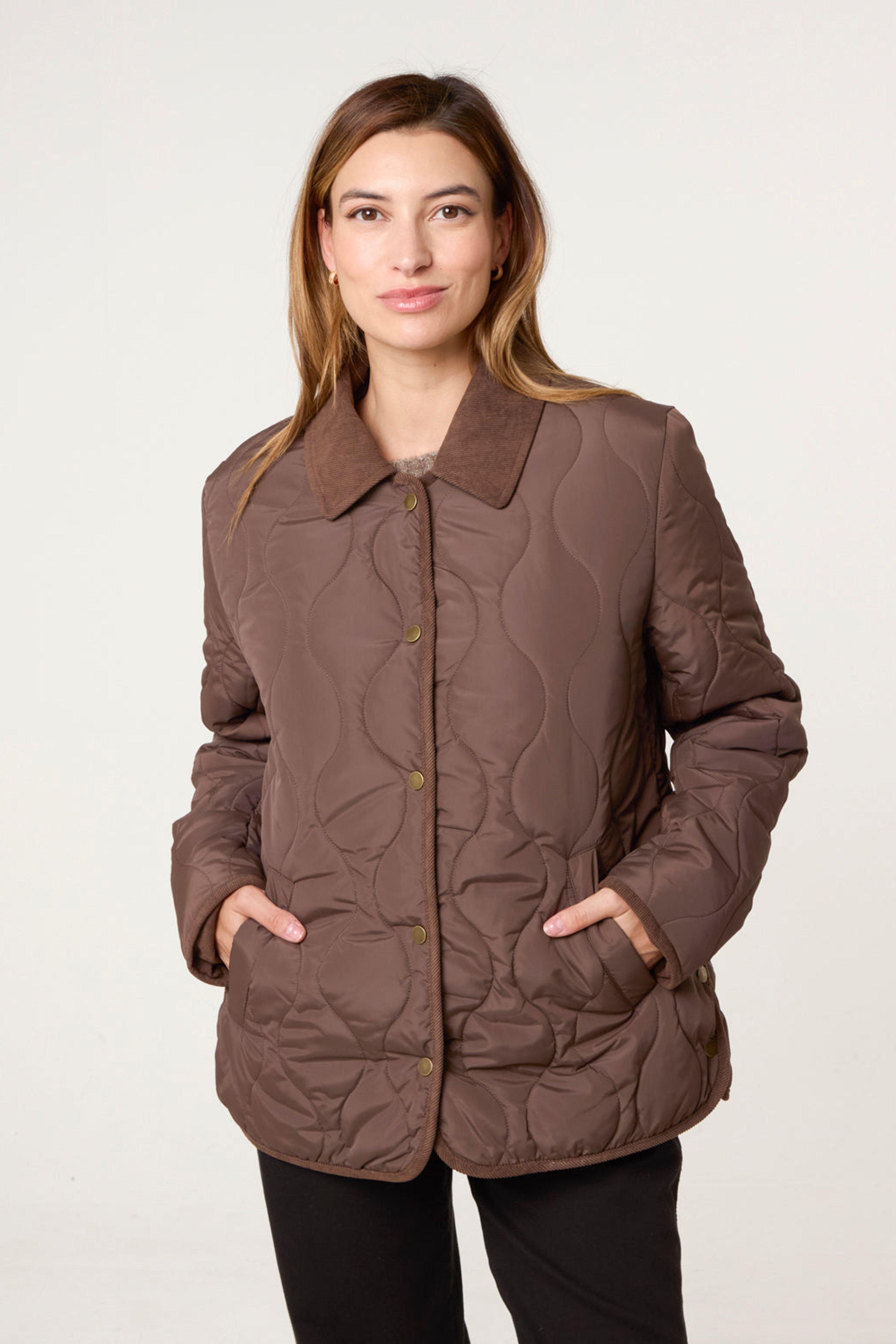 Brown Quilted Cord Collar Coat by BLUE VANILLA
