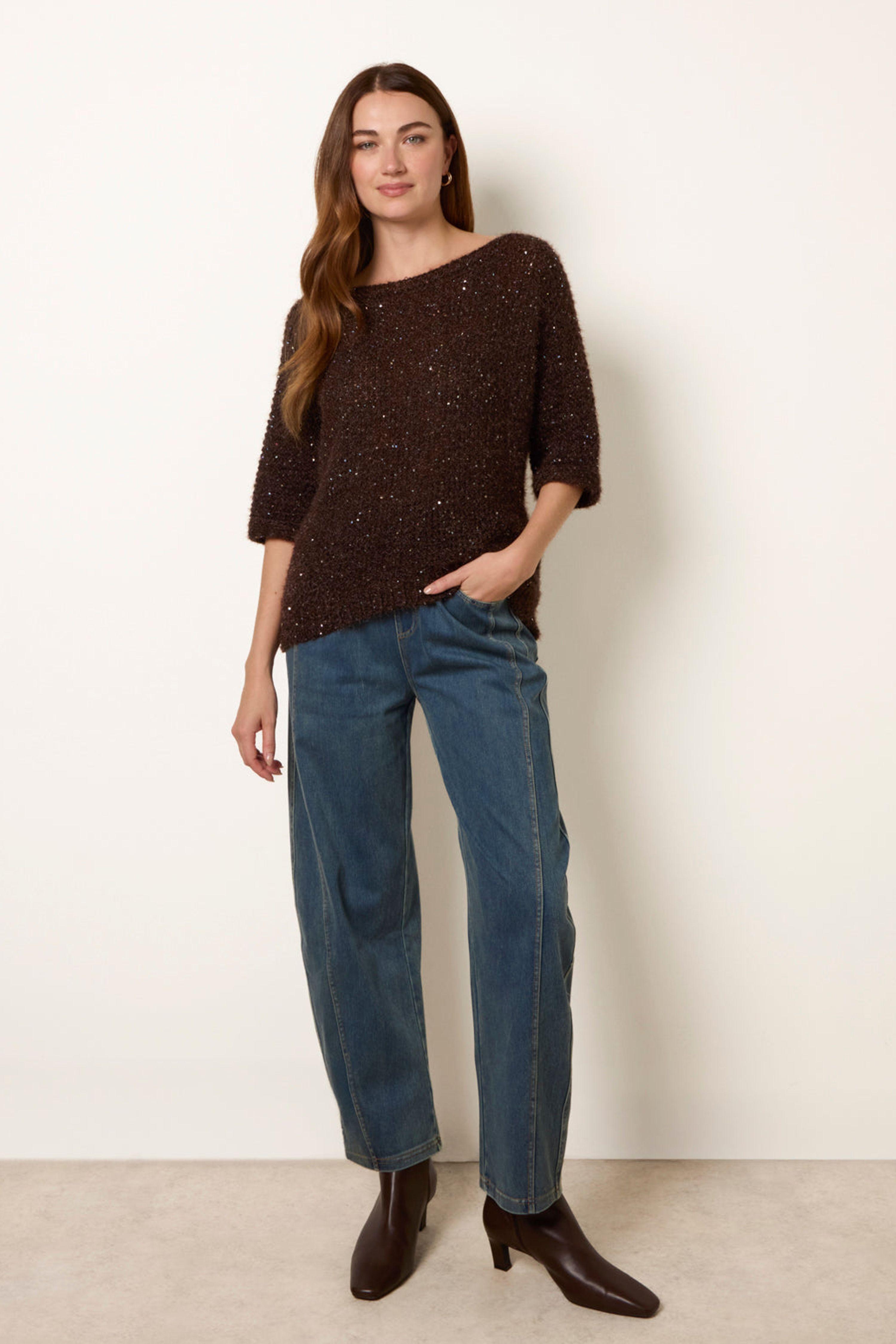 Brown Sequin Feather Jumper by BLUE VANILLA