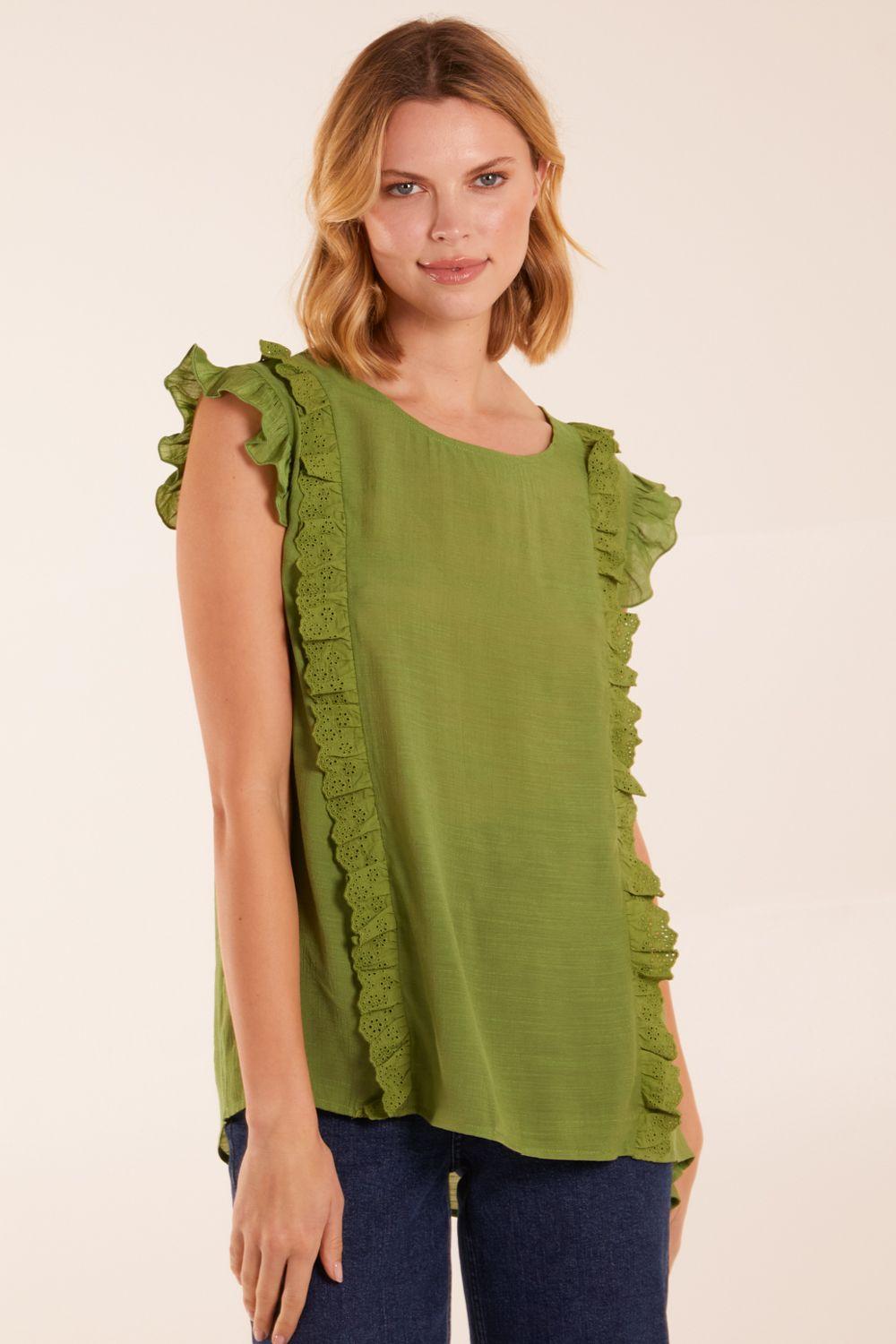 Button Back Frill Top by BLUE VANILLA