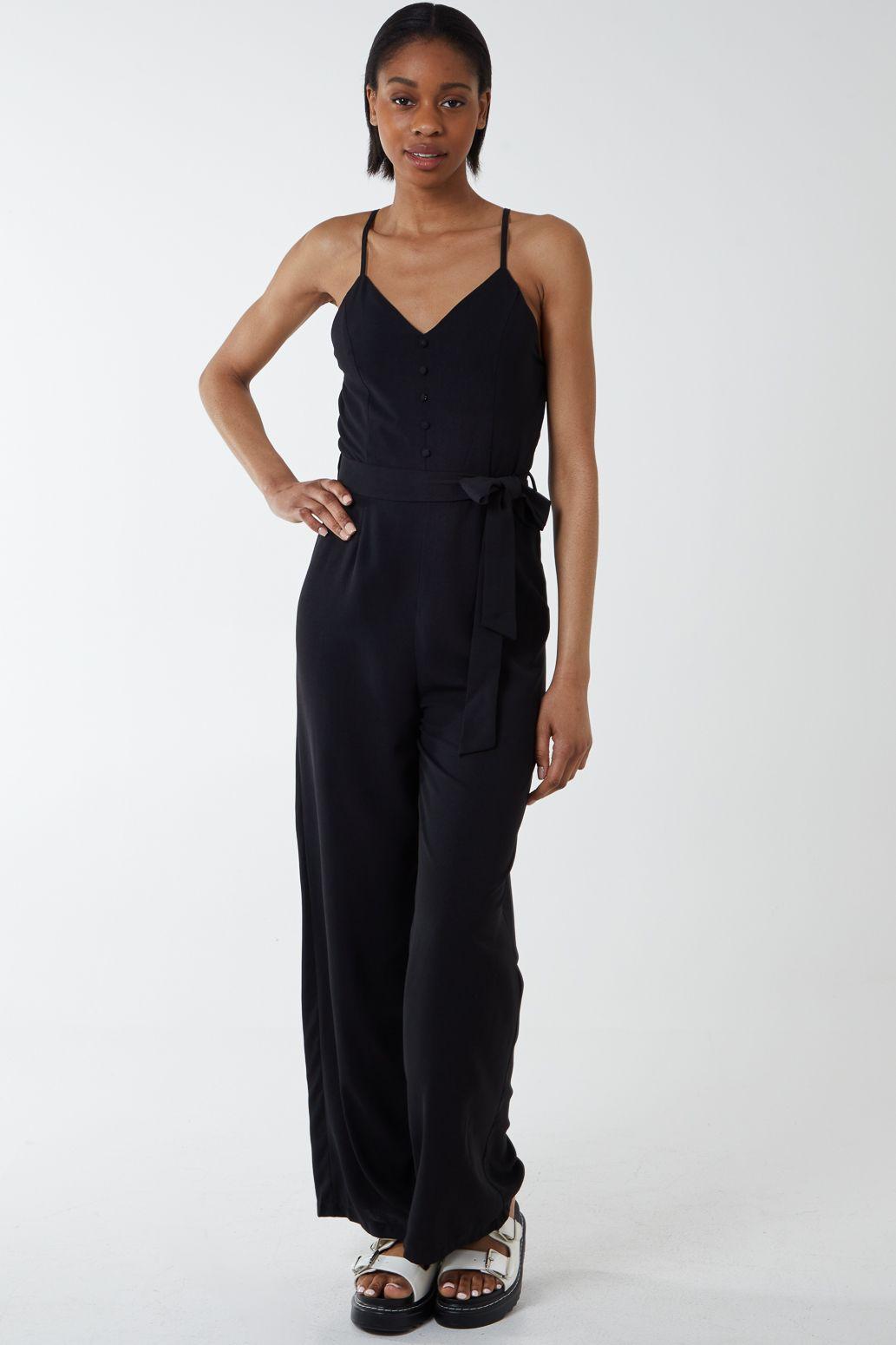 Button Front Strappy Jumpsuit by BLUE VANILLA