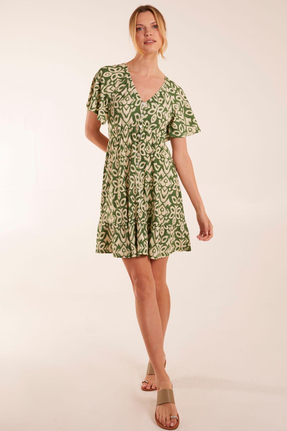 Button Through Elastic Waist Mini Dress by BLUE VANILLA