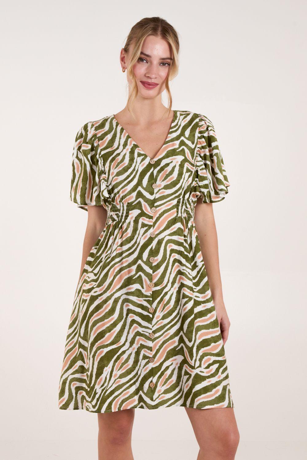 Coconut Button Shirred Waist Dress by BLUE VANILLA