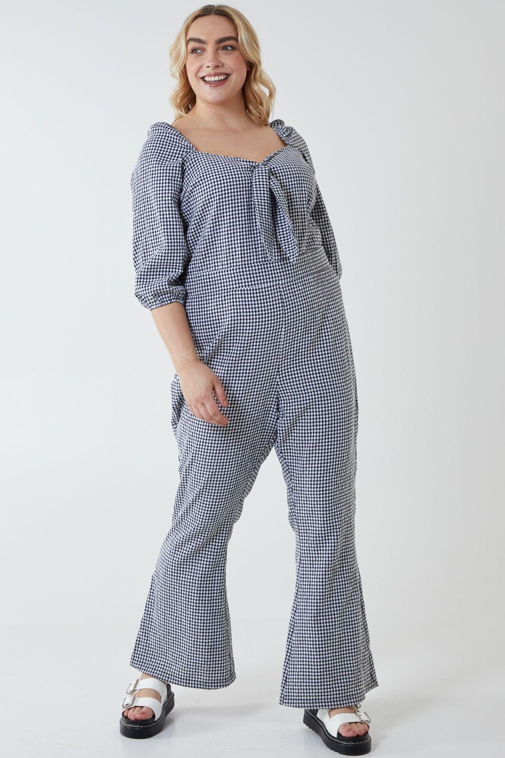 Curve Milkmaid Gingham Jumpsuit by BLUE VANILLA