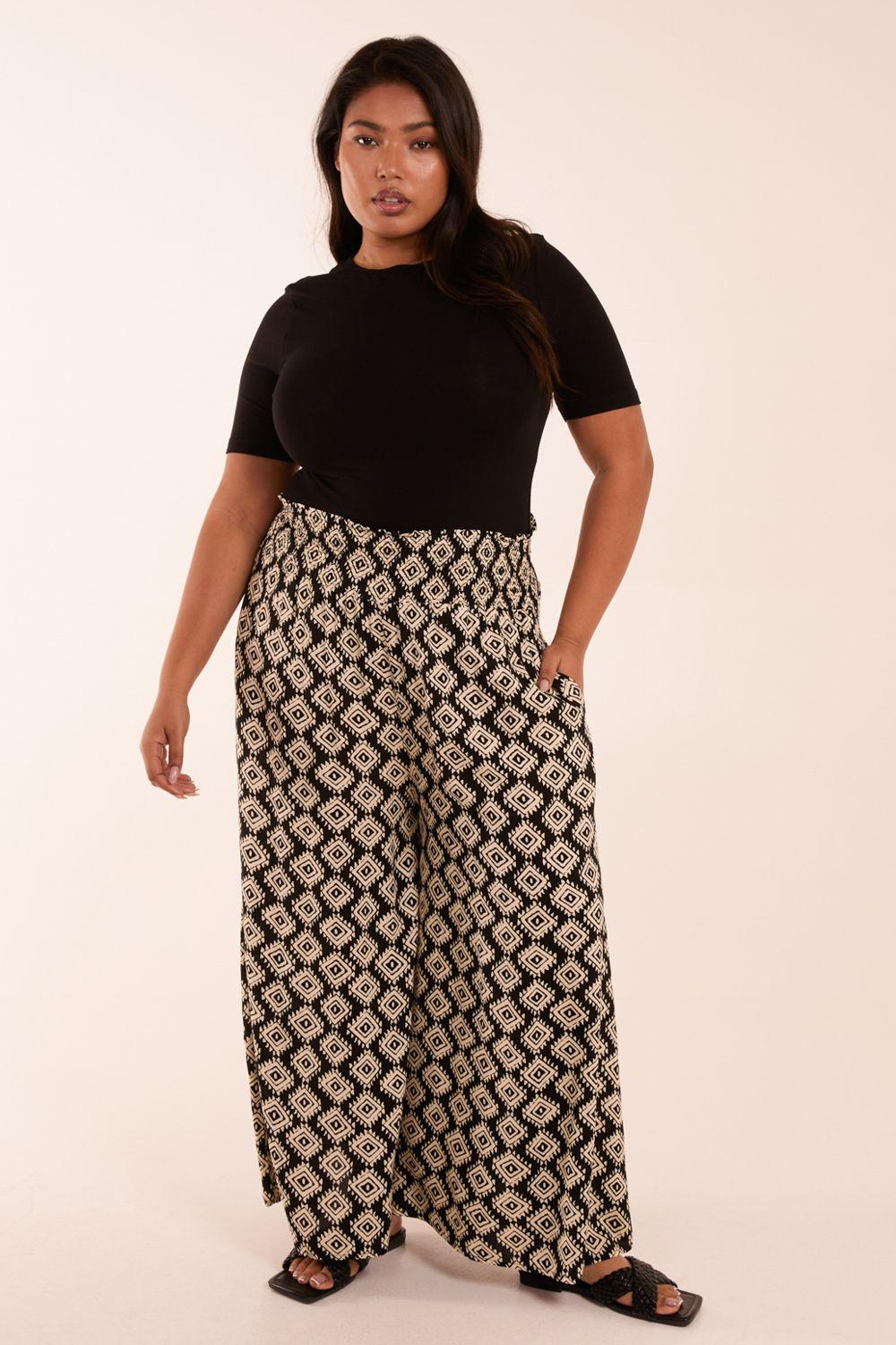Curve Shirred Wide Leg Aztec Trouser by BLUE VANILLA