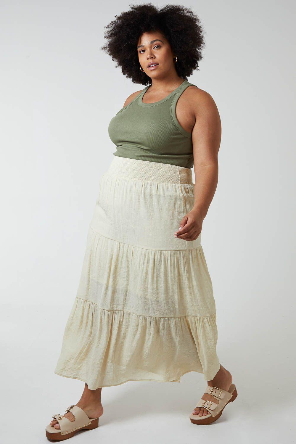 Curve Tiered Shirred Maxi Skirt by BLUE VANILLA