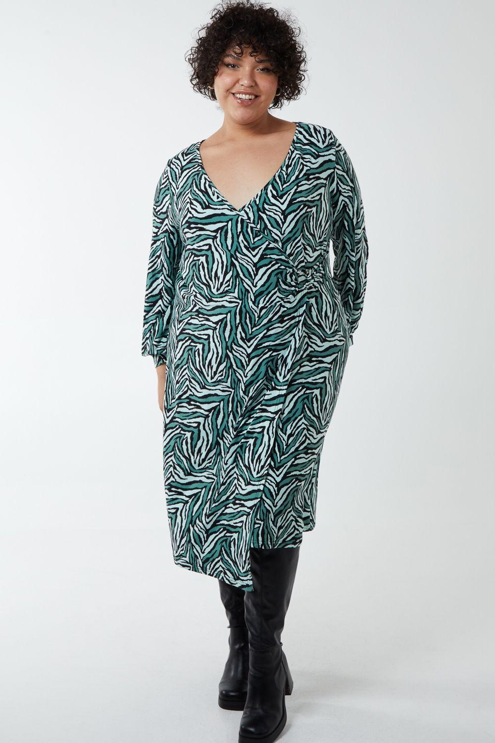 Curve V-Neck Ring Detail Midi Dress by BLUE VANILLA