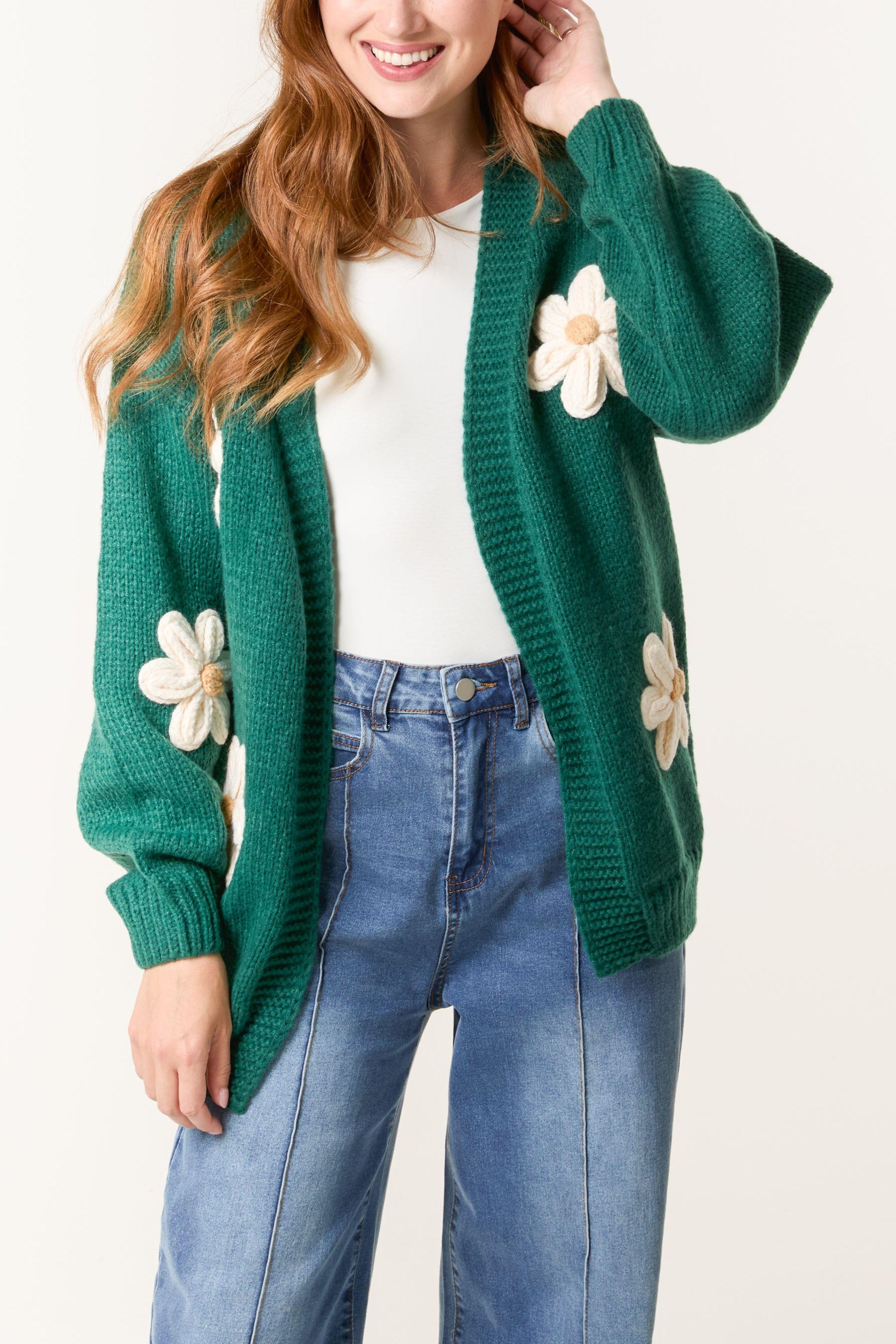 Dark Green Daisy Large Flower Cardigan by BLUE VANILLA