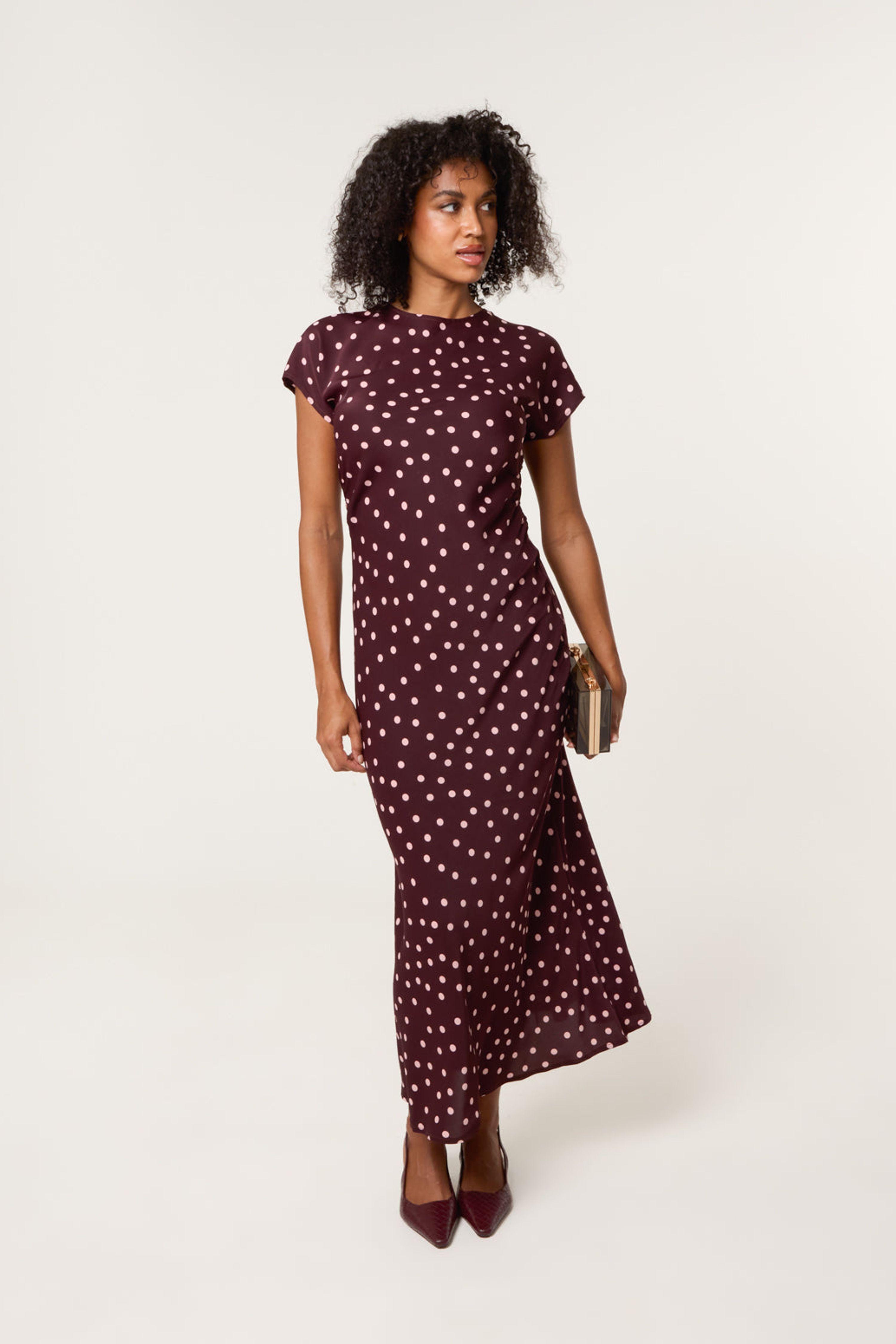 Dark Red Spot Ruched Side Dress by BLUE VANILLA