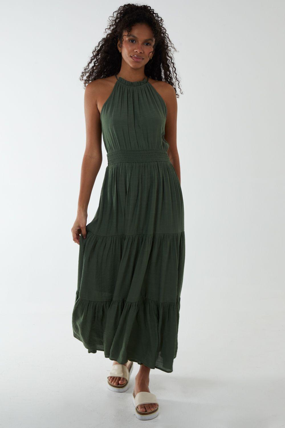 Drawstring Maxi Halter Dress by BLUE VANILLA
