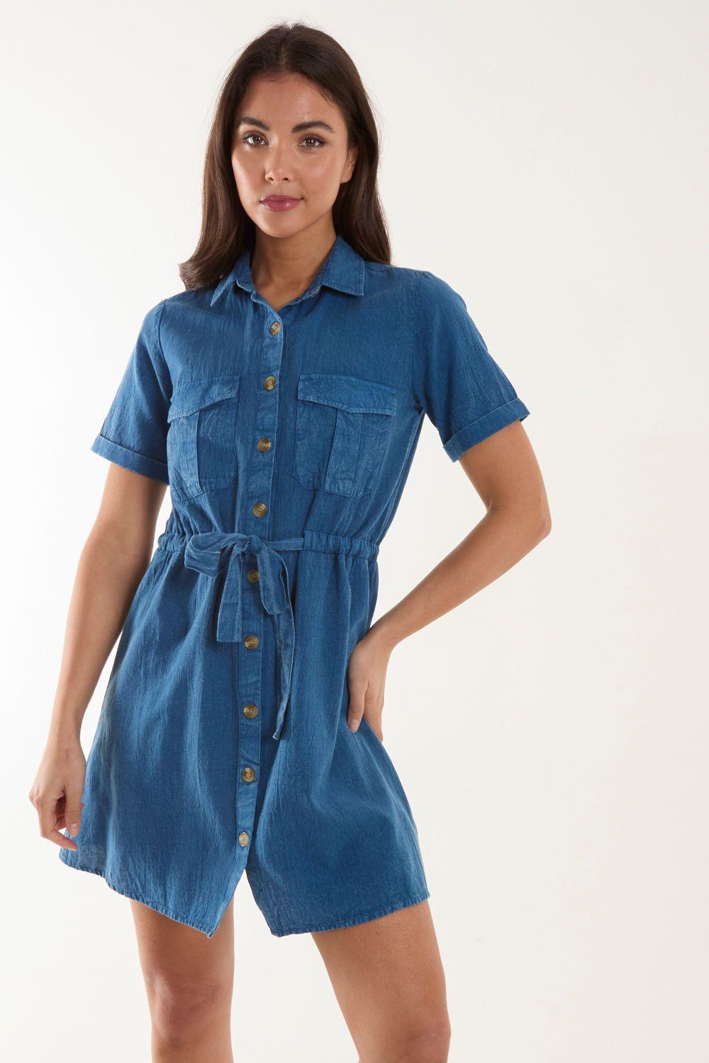 Drawstring Waist Shirt Dress by BLUE VANILLA