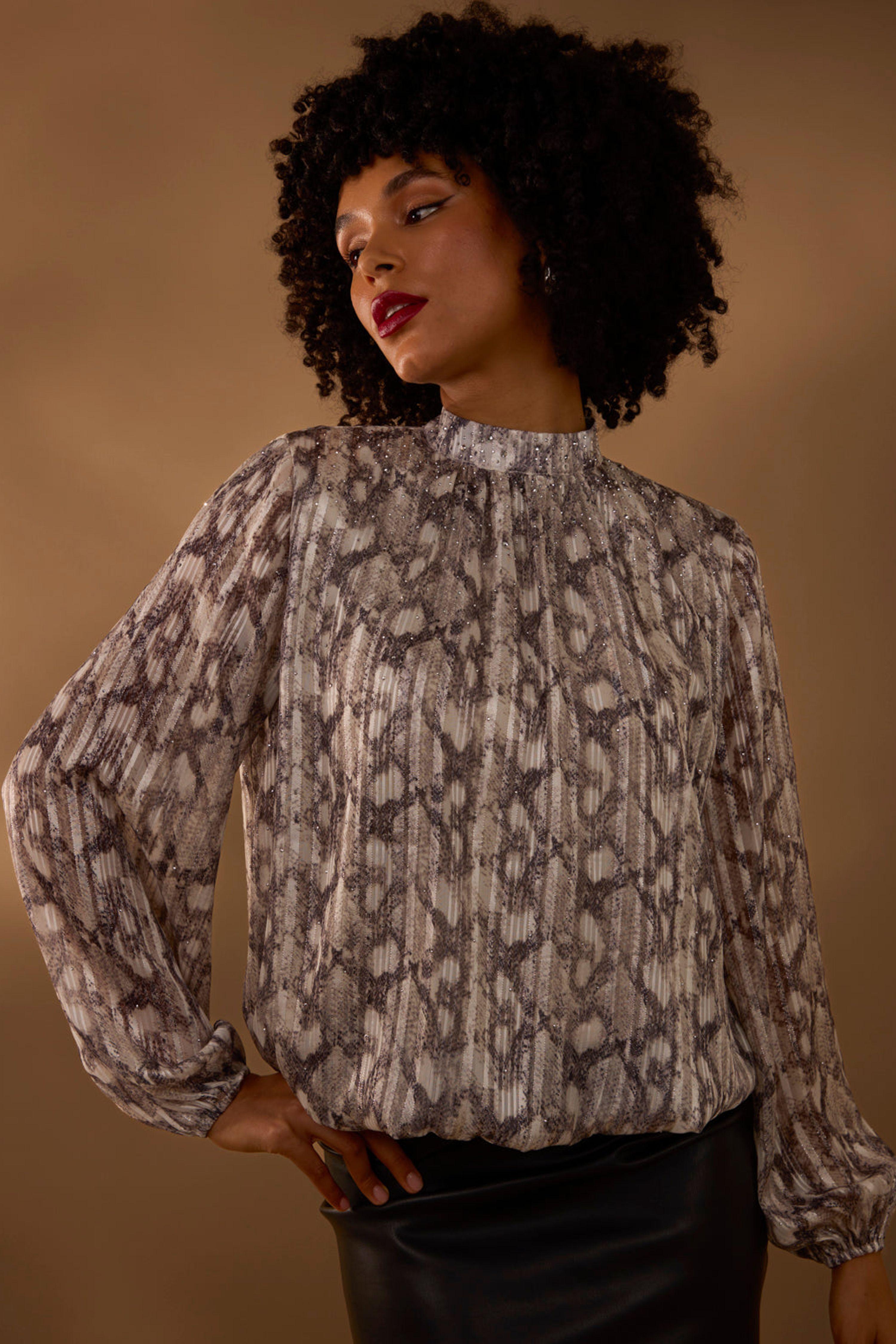 Elasticated Waist Grey Long Sleeve Slip On Turtleneck Blouse by BLUE VANILLA