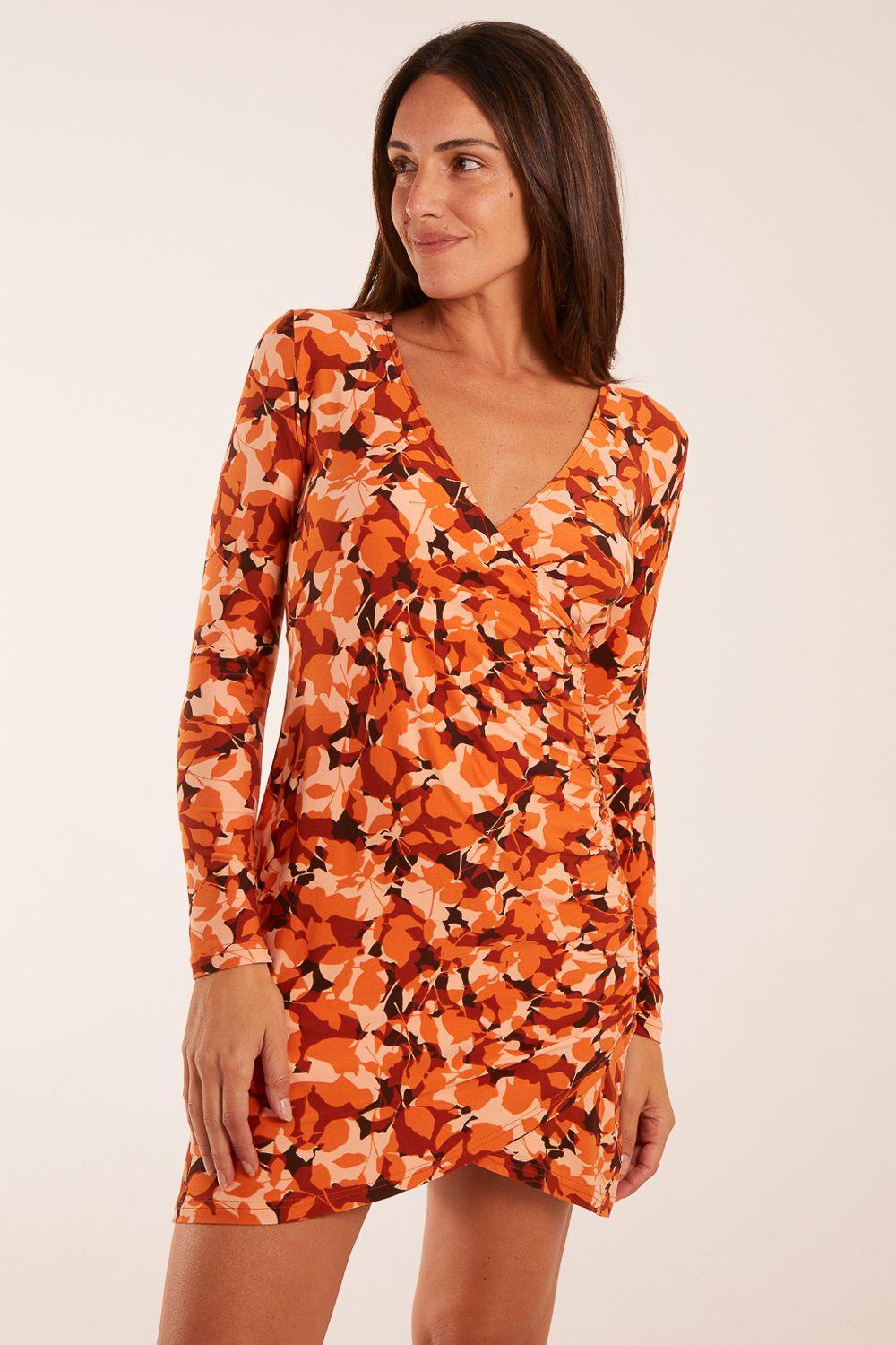 Fixed Wrap Gathered Mini Dress by BLUE VANILLA Fixed Wrap Gathered Mini Dress by BLUE VANILLA