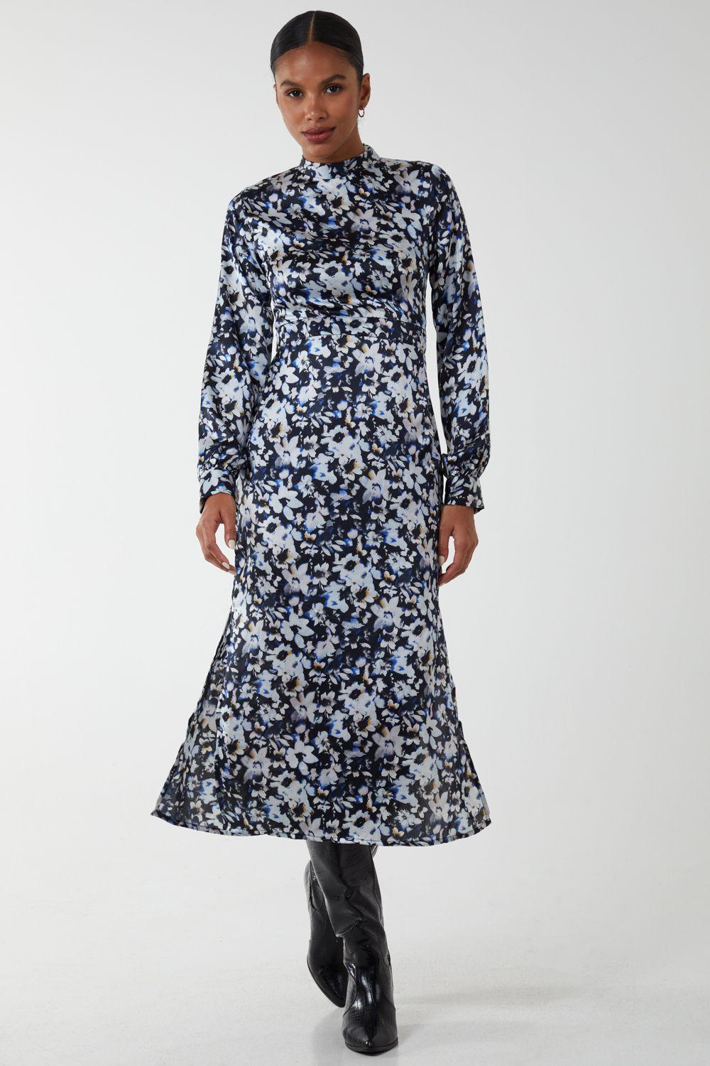 Floral Print High Neck Dress by BLUE VANILLA