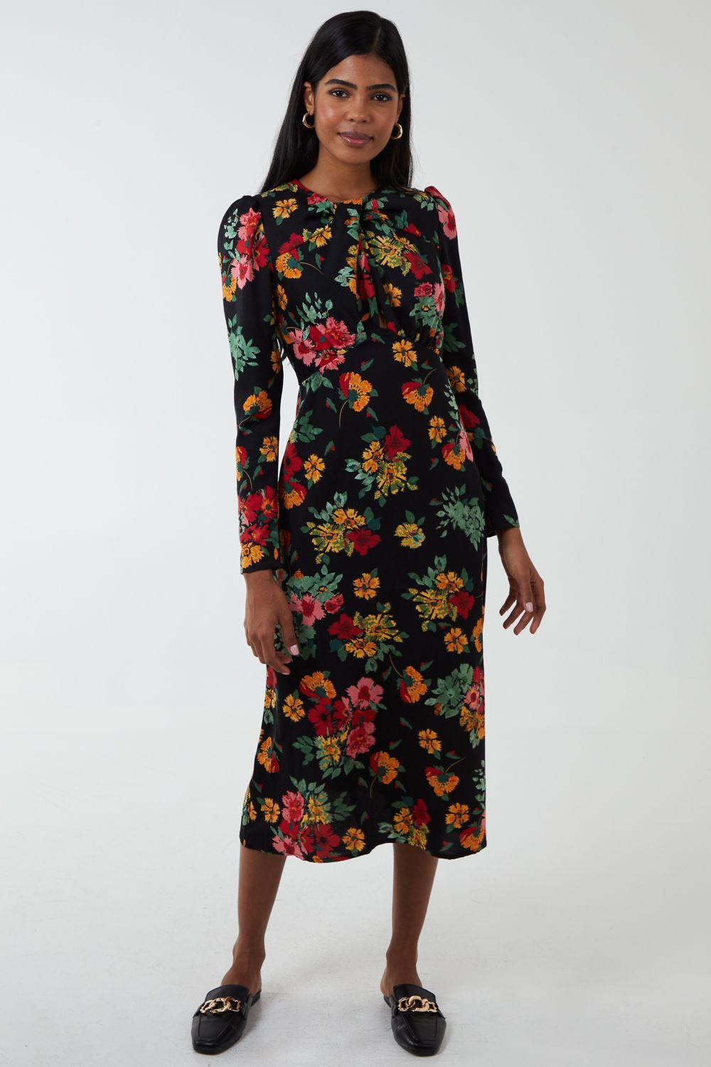Floral Twist Panel Fit And Flare Midi Dress by BLUE VANILLA