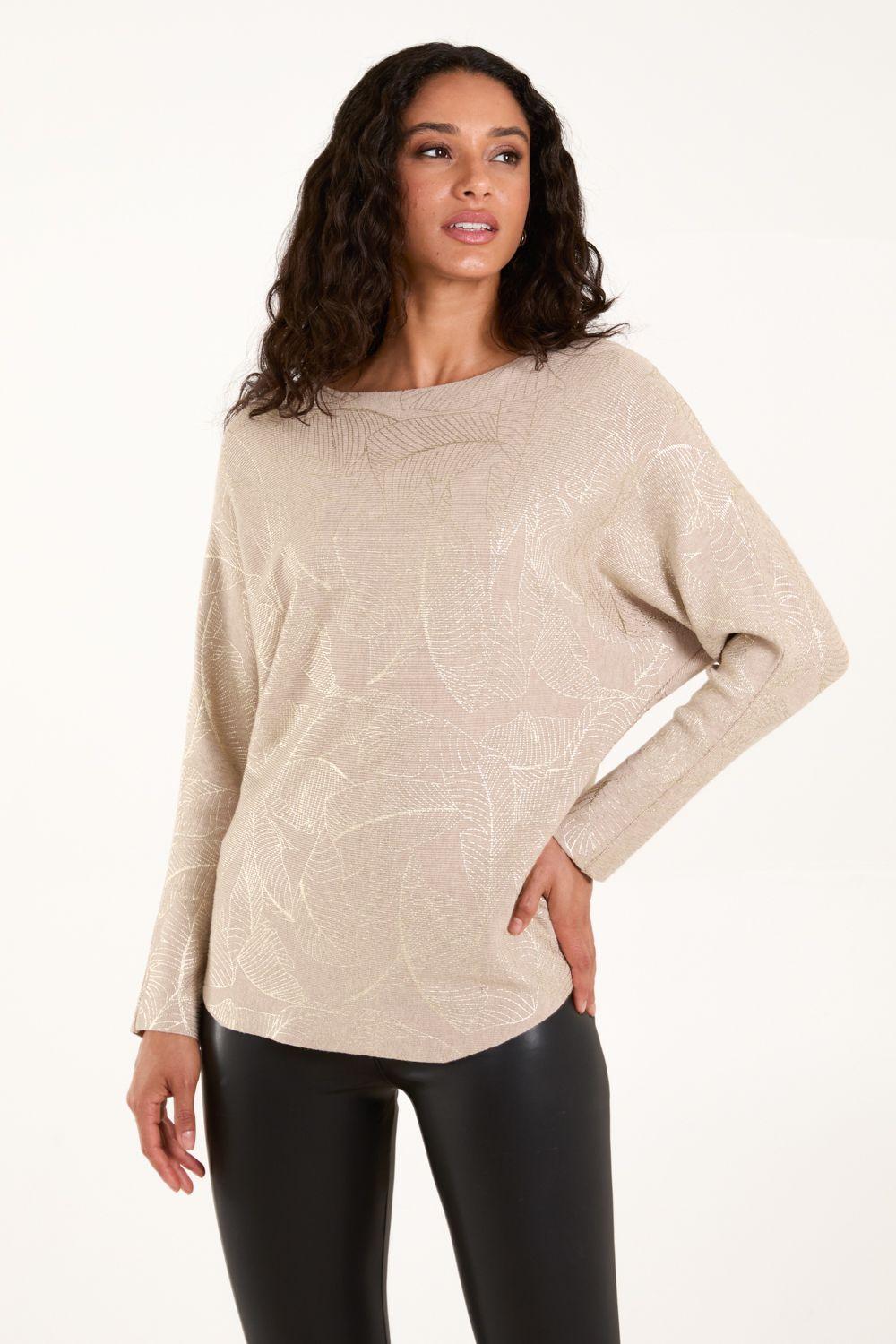 Foil Leaf Print Round Neck Jumper by BLUE VANILLA