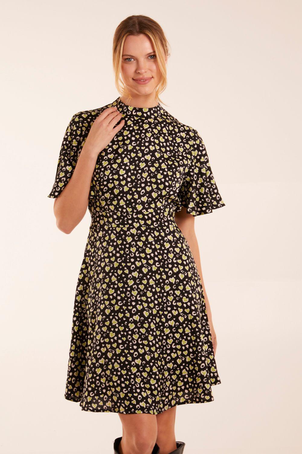 High Neck Flutter Sleeve Dress by BLUE VANILLA
