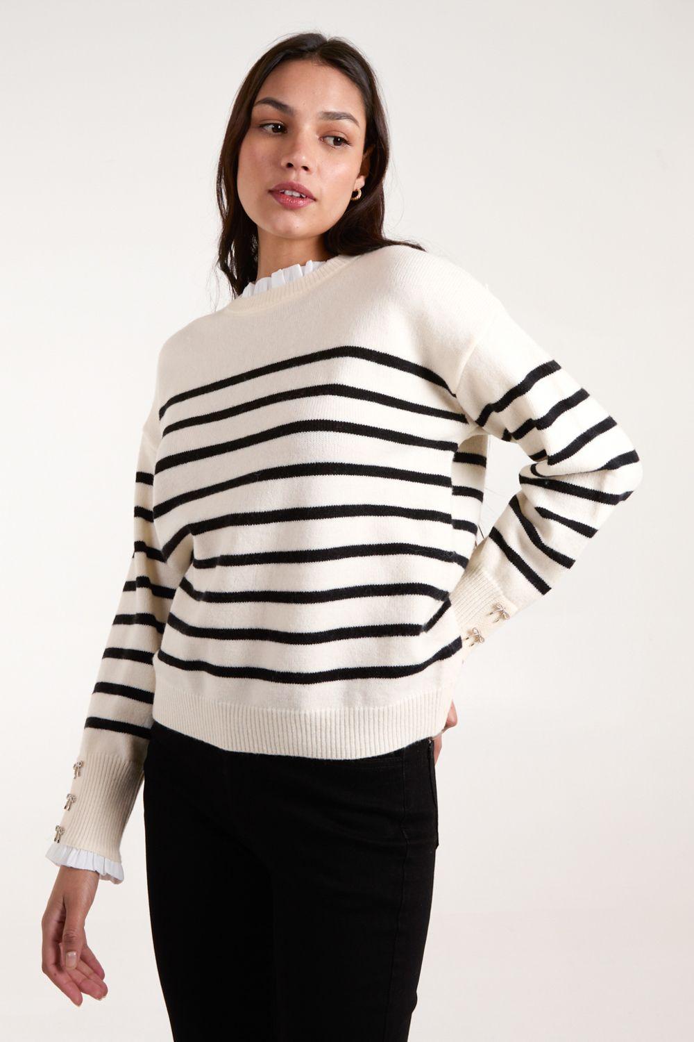 Horizontal Stripes Button Details Jumper by BLUE VANILLA