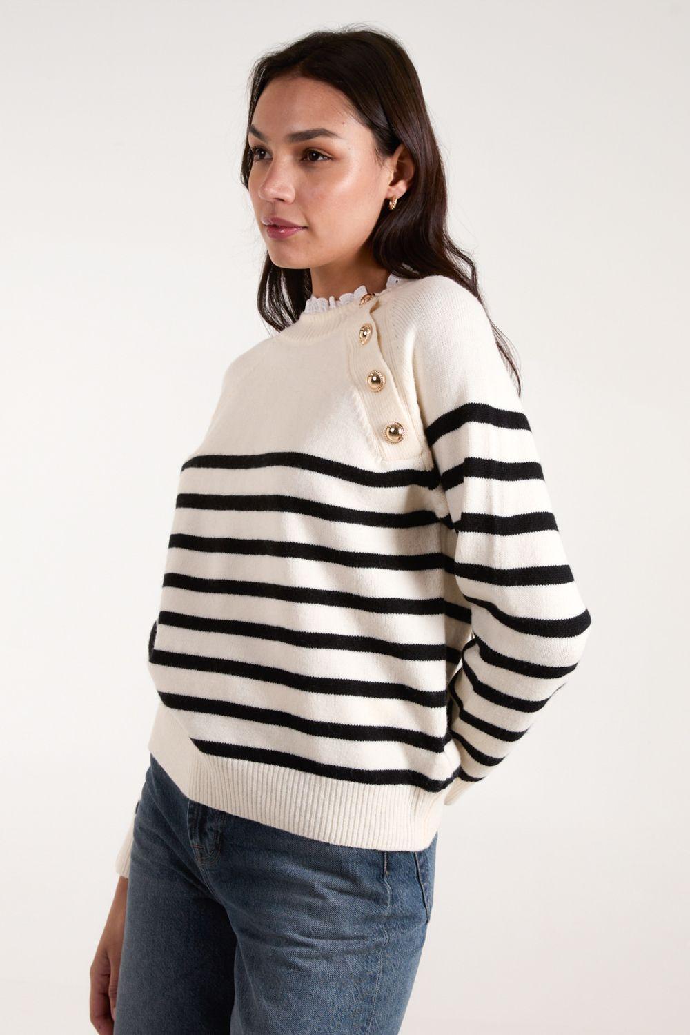 Horizontal Stripes Button Details Jumper by BLUE VANILLA