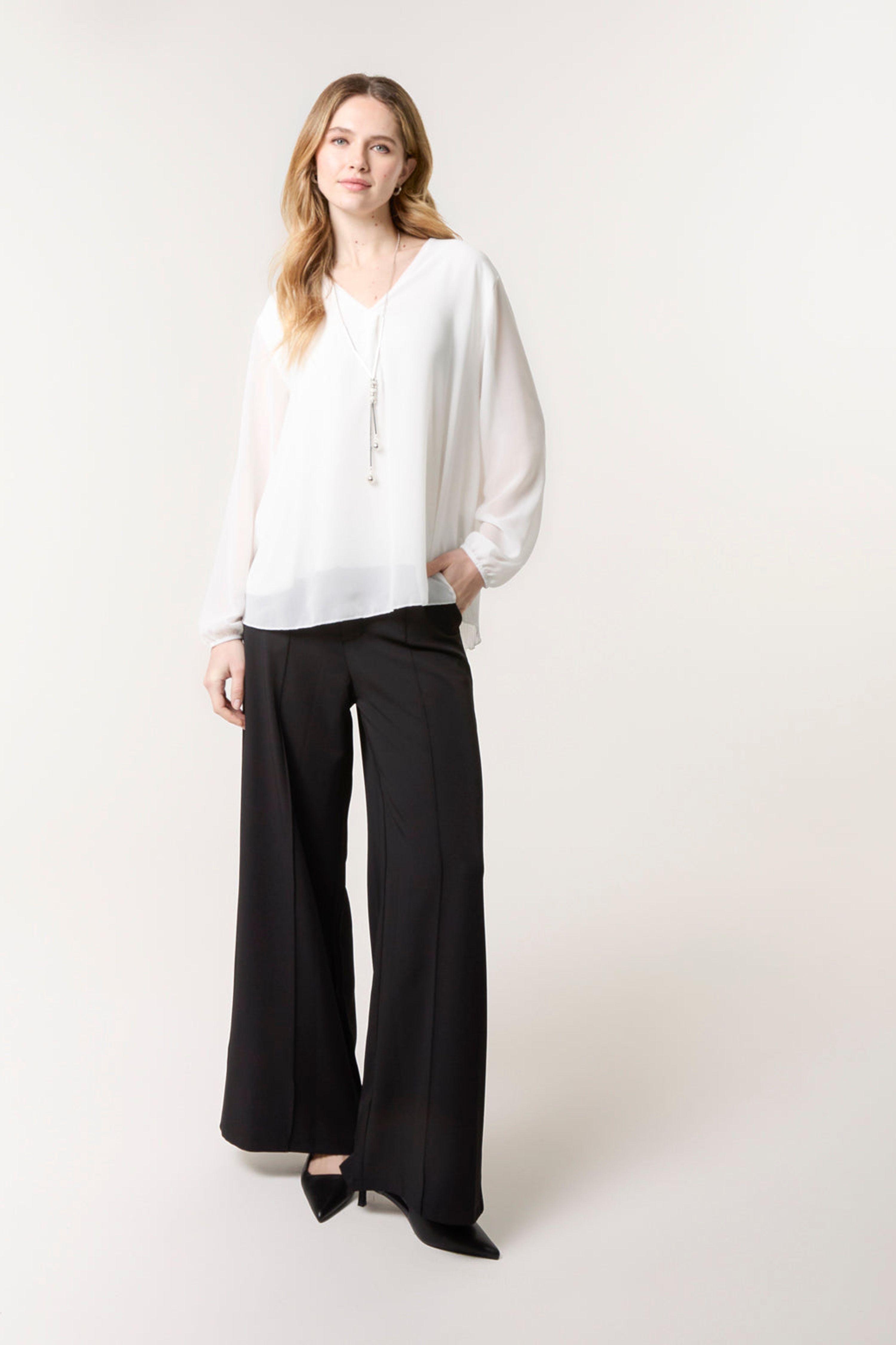 Ivory Chiffon V Neck Blouse by BLUE VANILLA