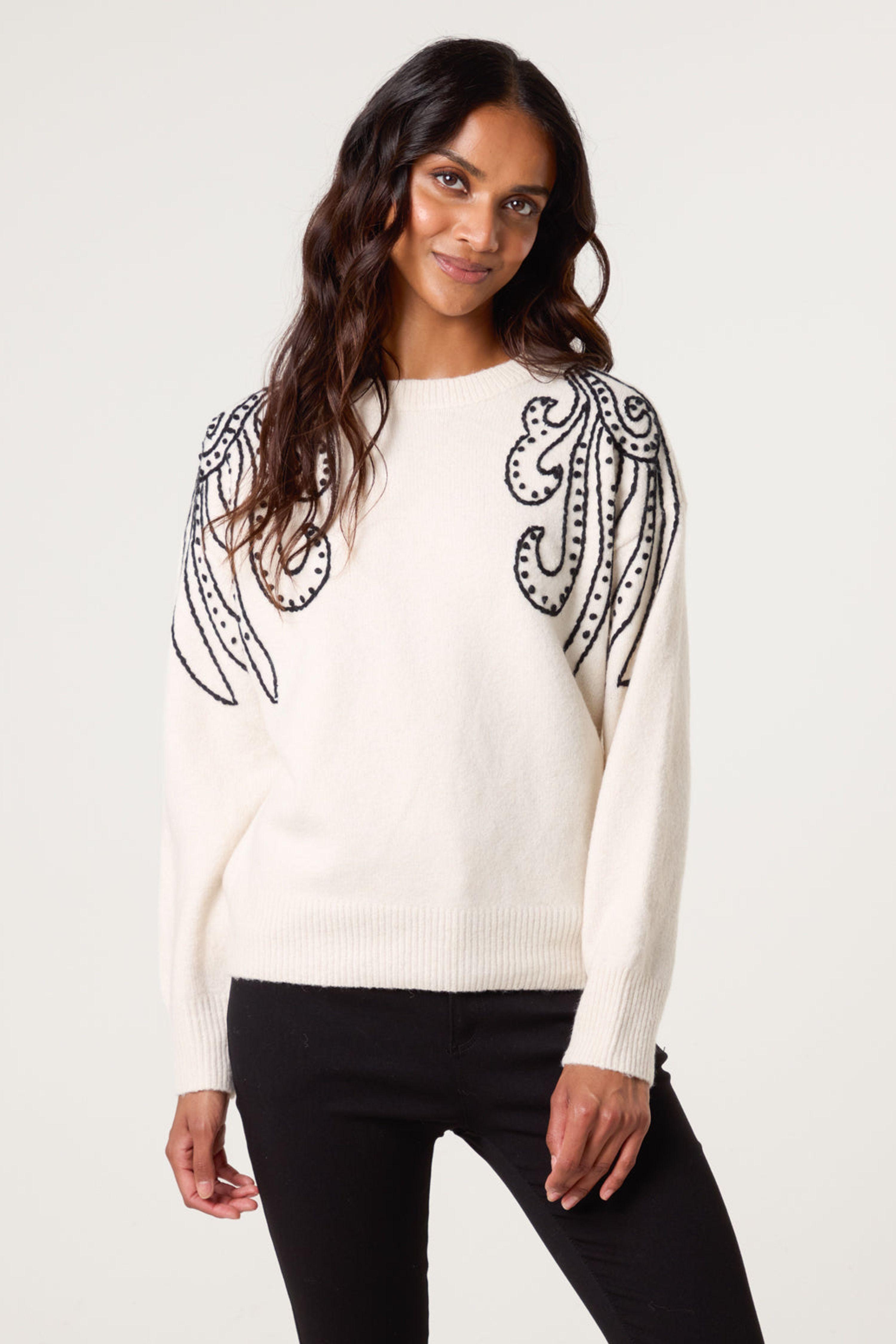 Ivory Embroidery Shoulder Detailing Jumper by BLUE VANILLA