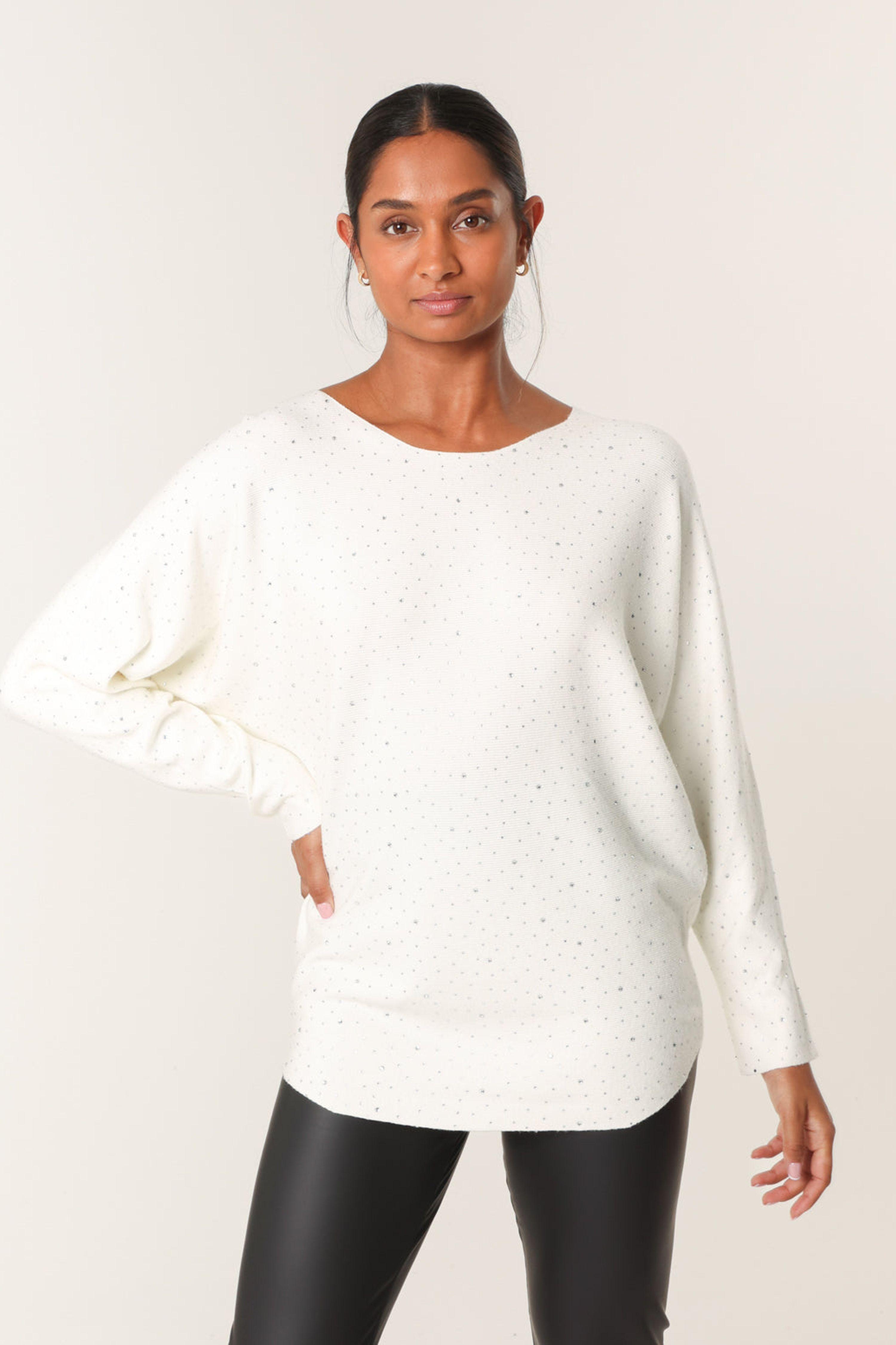 Ivory Jumper With Silver Rhinestones by BLUE VANILLA