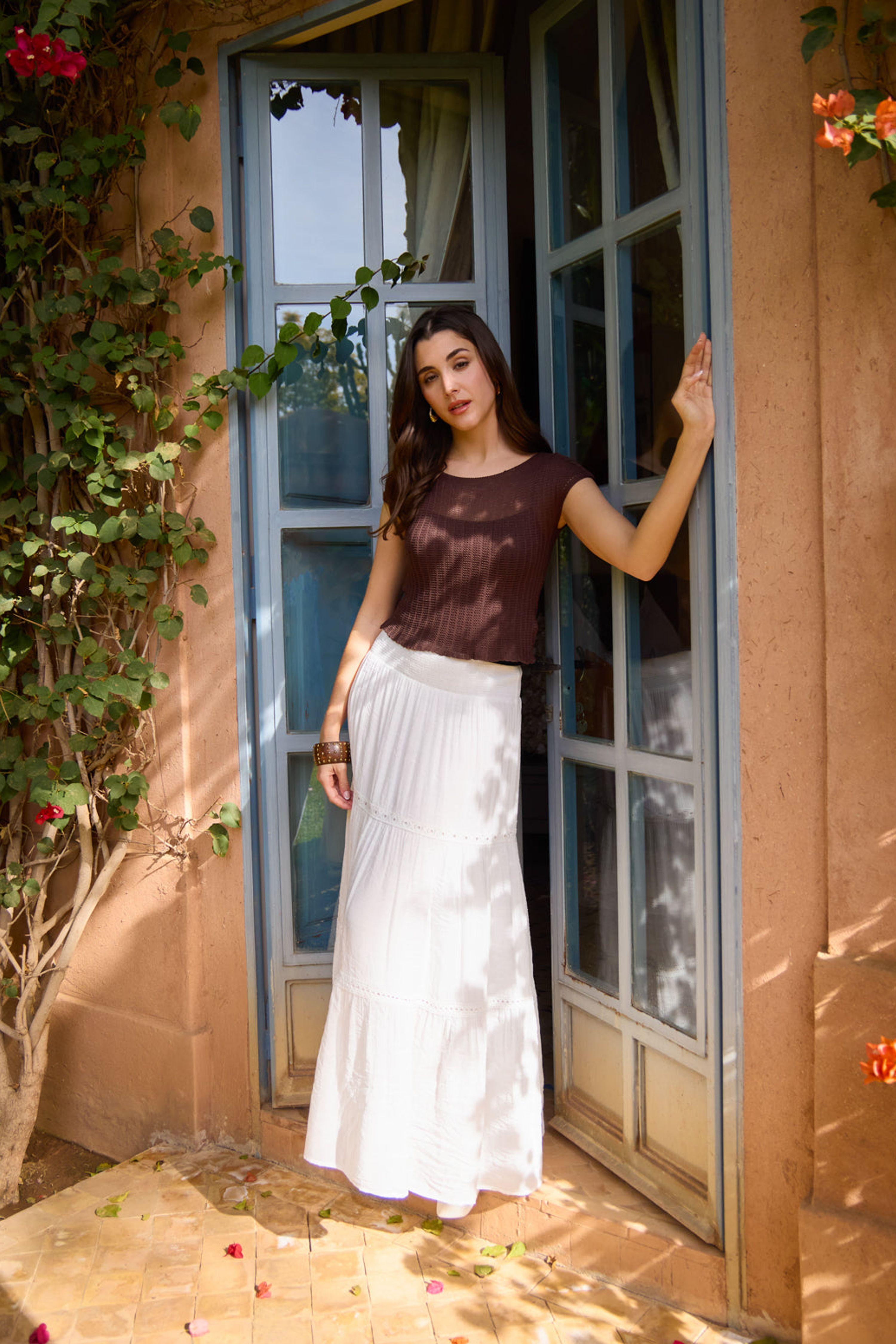 Ivory Mix Crochet Maxi Skirt by BLUE VANILLA