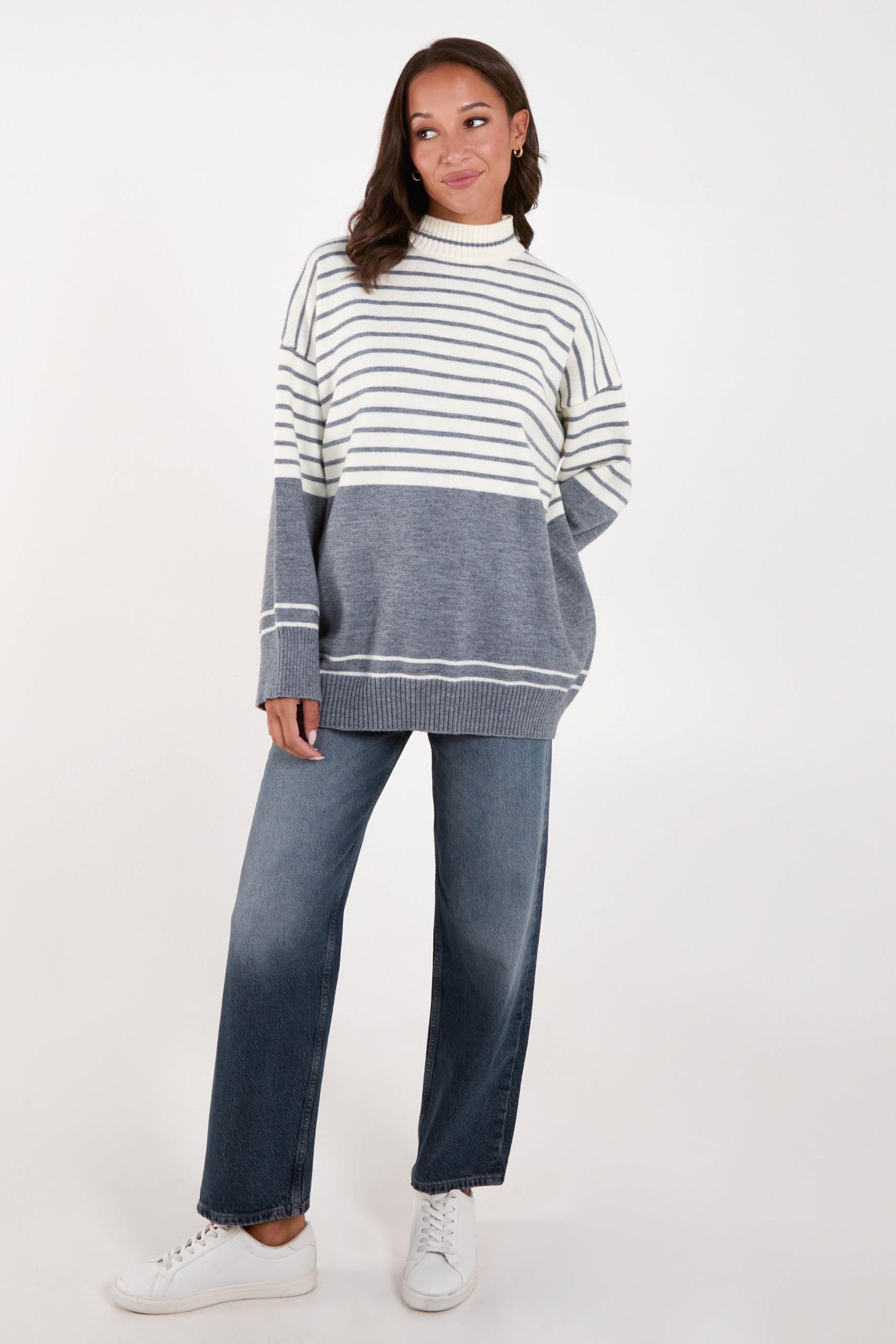 Ivory Mixed Stripe Round Neck Jumper by BLUE VANILLA