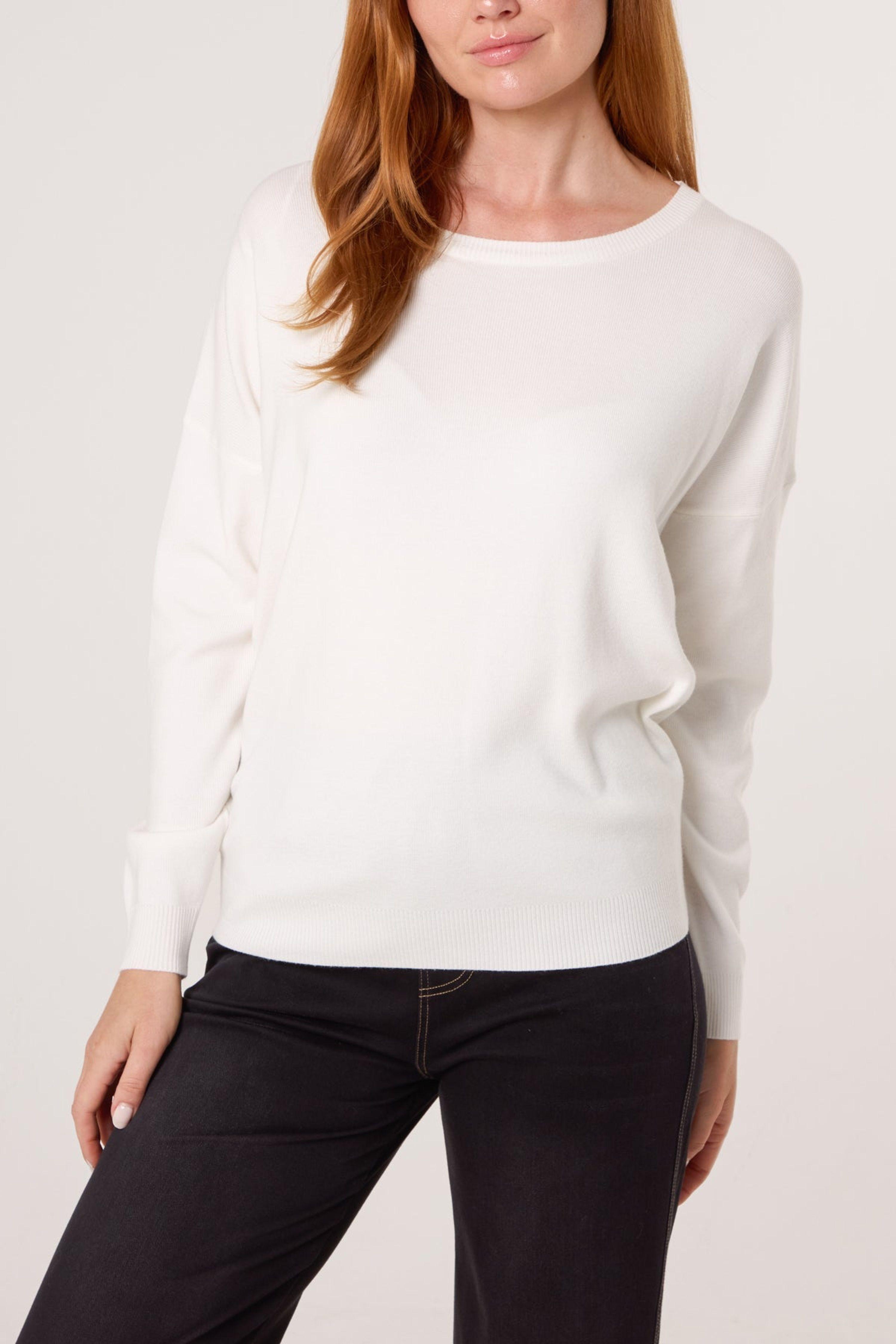 Ivory Plain Crew Neck Jumper by BLUE VANILLA