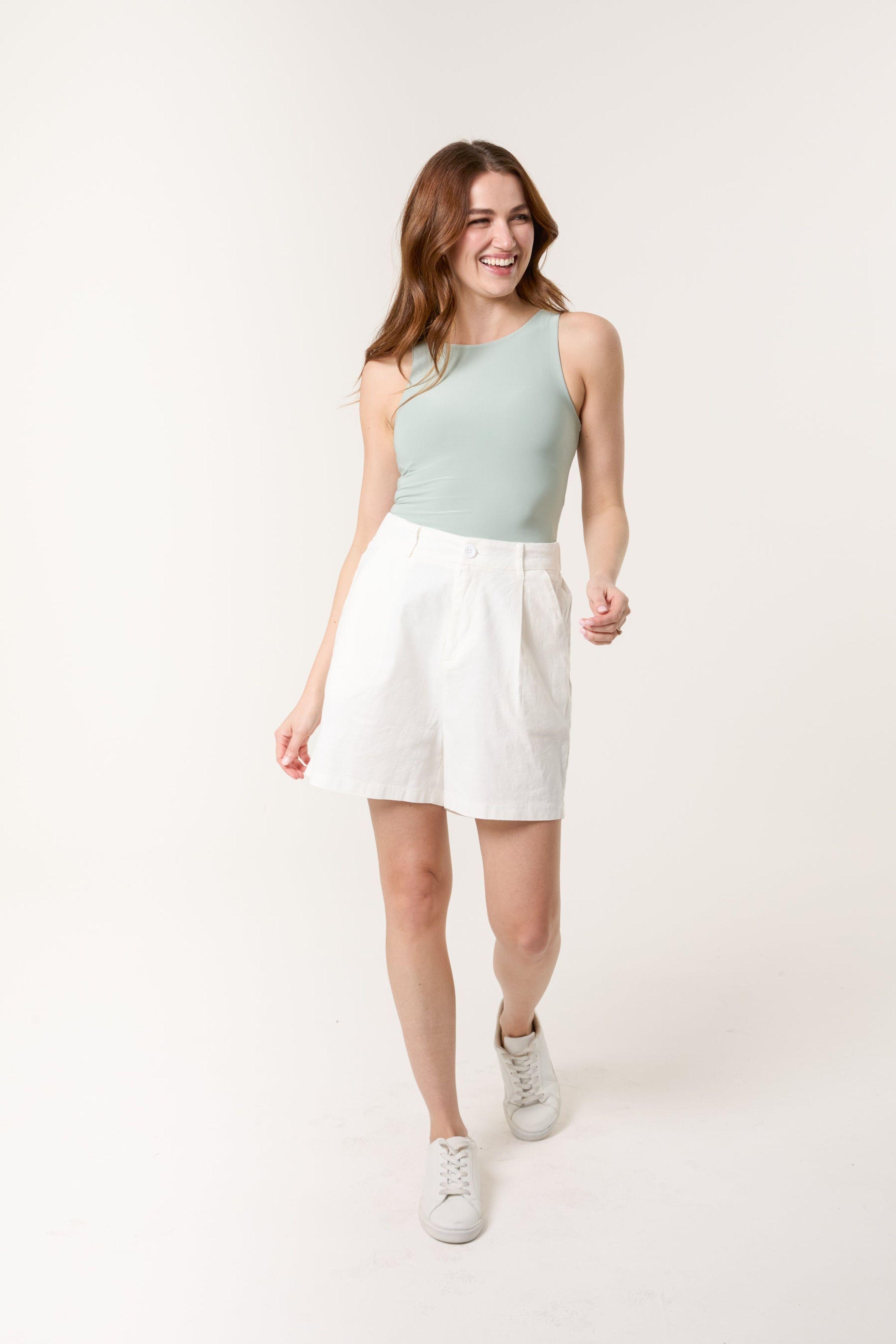 Ivory Shorts With Pleated Design by BLUE VANILLA