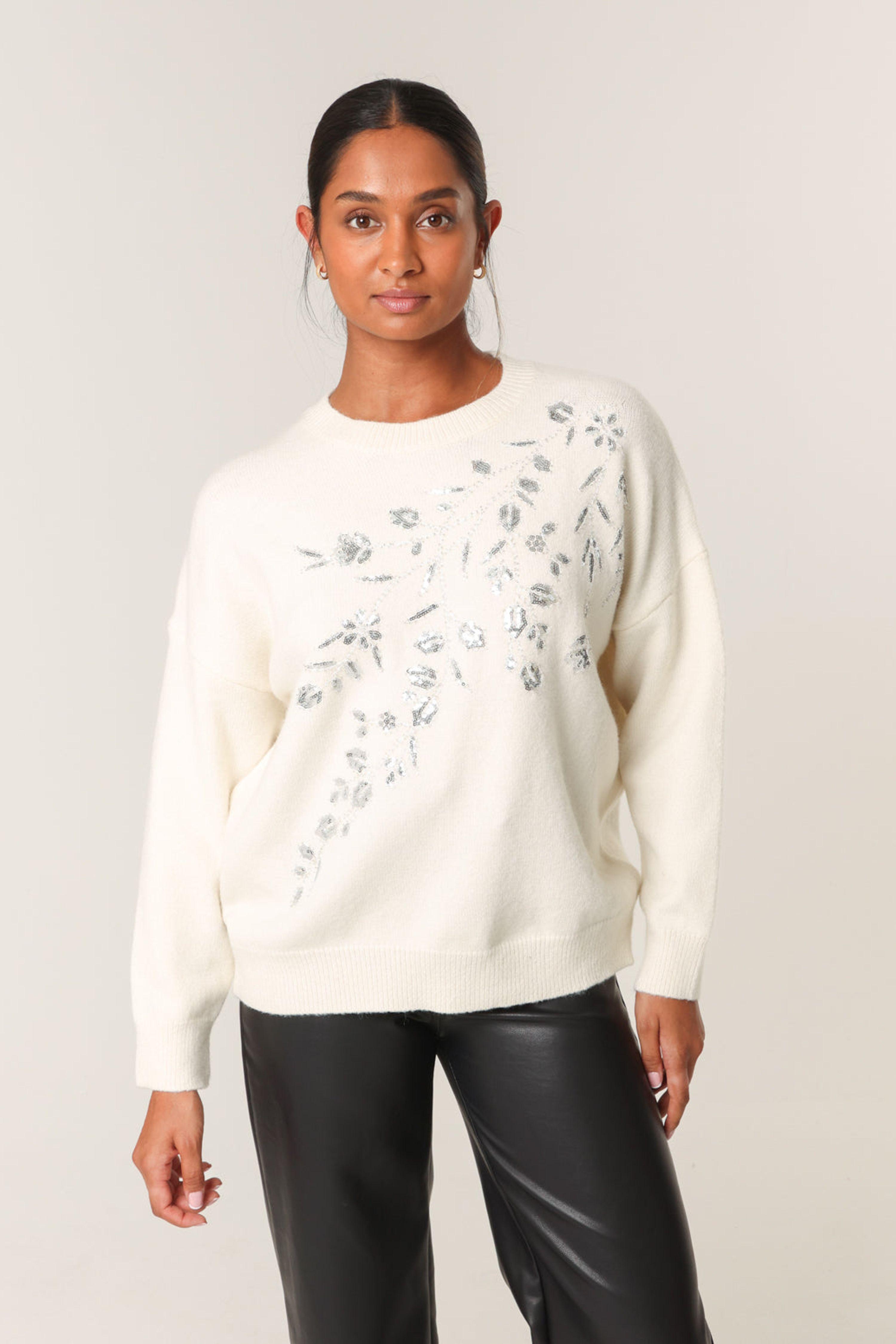 Ivory Sparkling Sequins Jumper by BLUE VANILLA