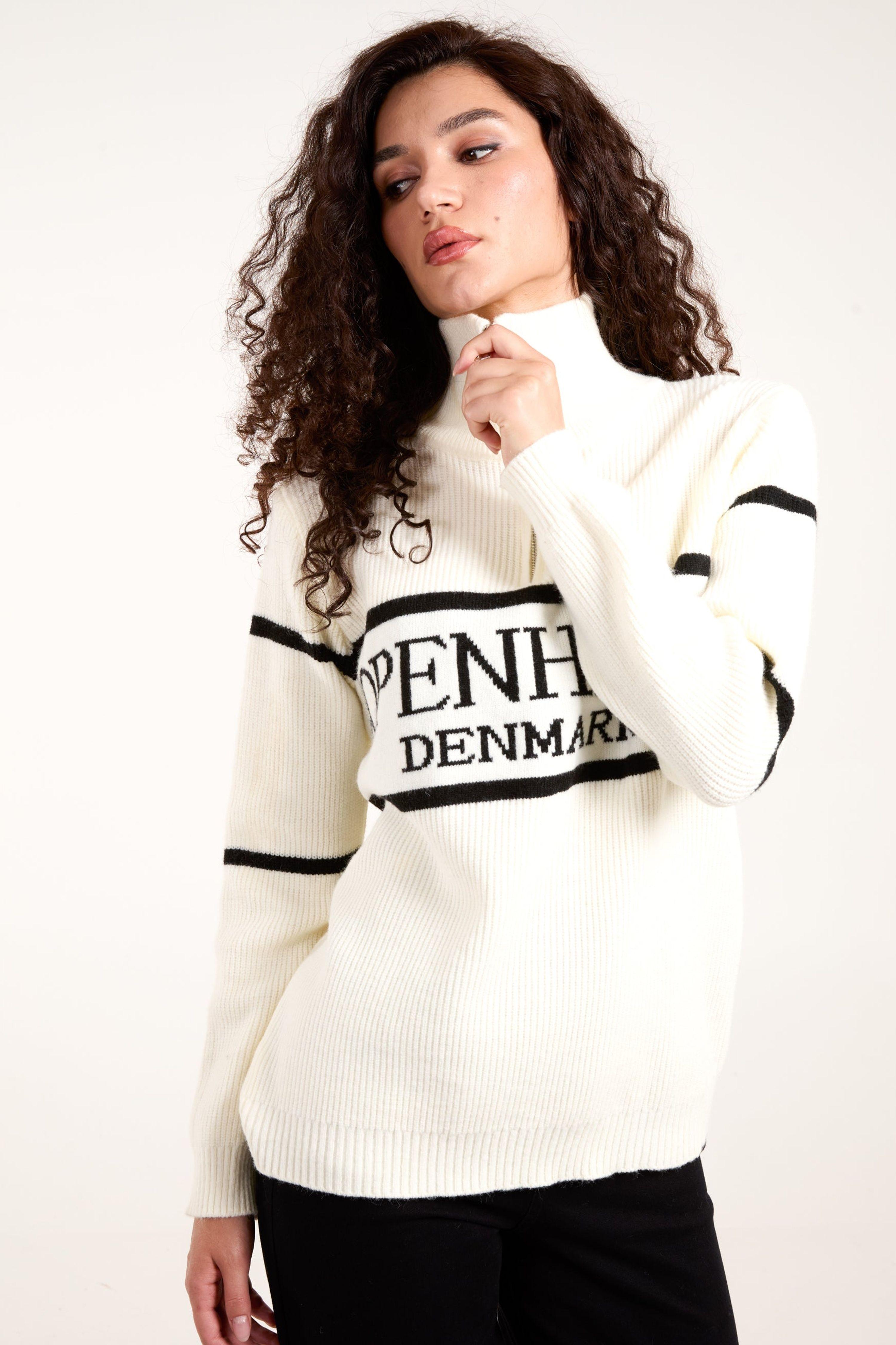 Ivory Zip Neck Logo Jumper by BLUE VANILLA