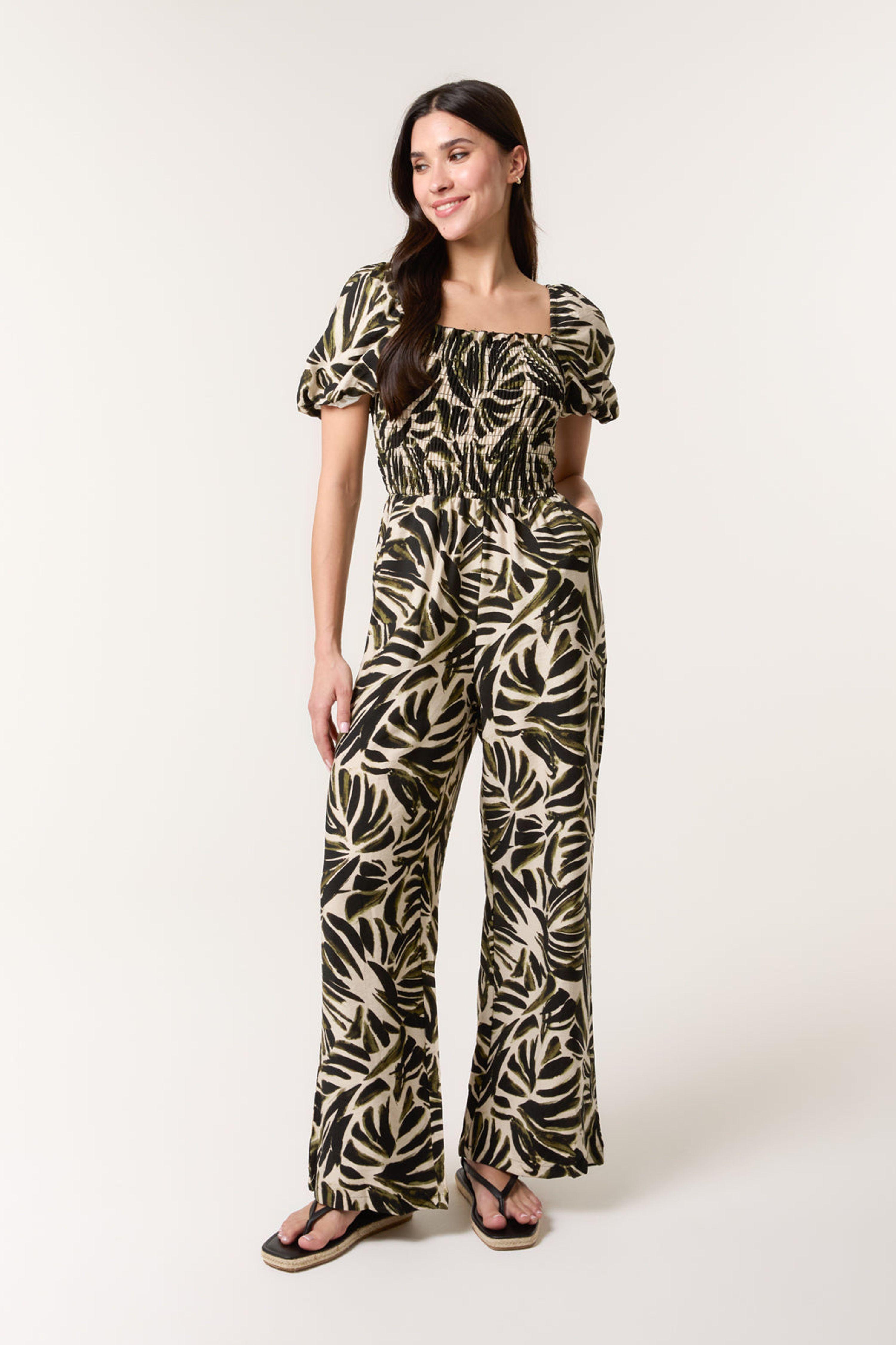 Khaki Palm Print Jumpsuit by BLUE VANILLA