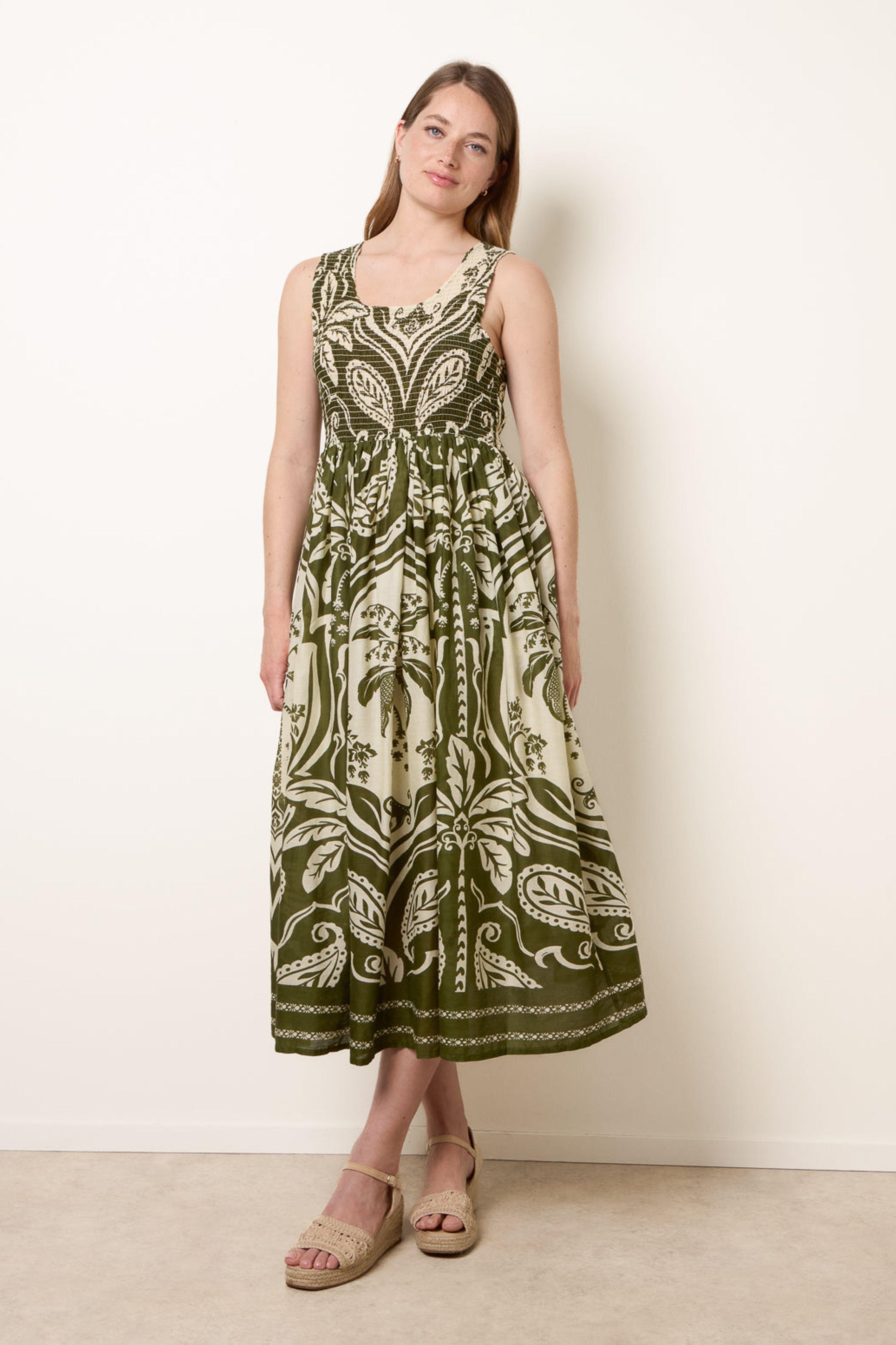 Khaki Sleeveless Slip On Round Neck Maxi Dress by BLUE VANILLA