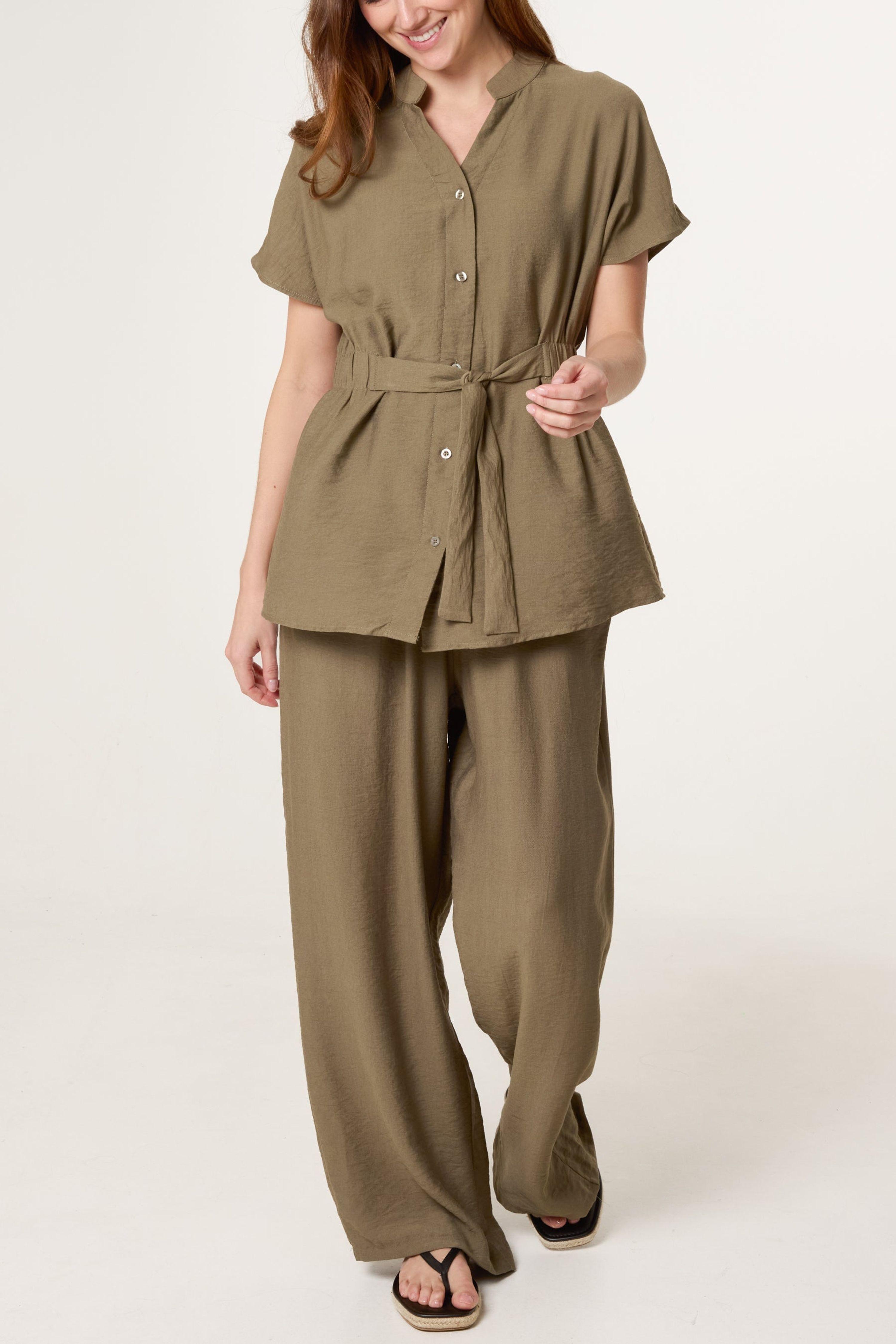 Khaki Two Piece Belted Co-Ord Set by BLUE VANILLA