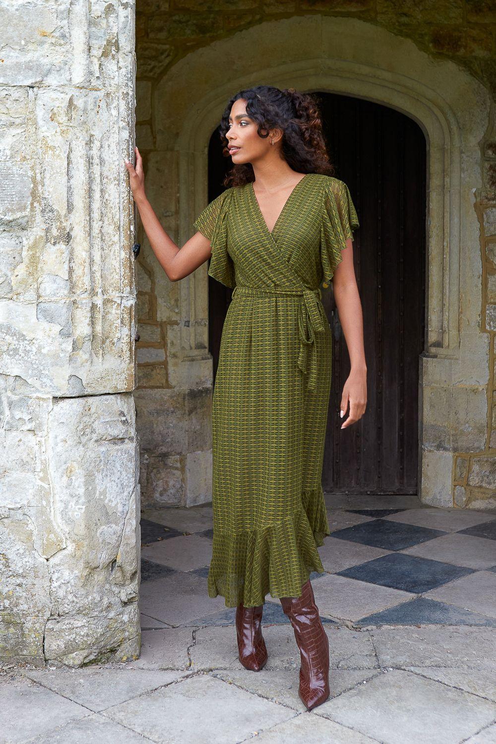 Lace Wrap Midi Dress by BLUE VANILLA