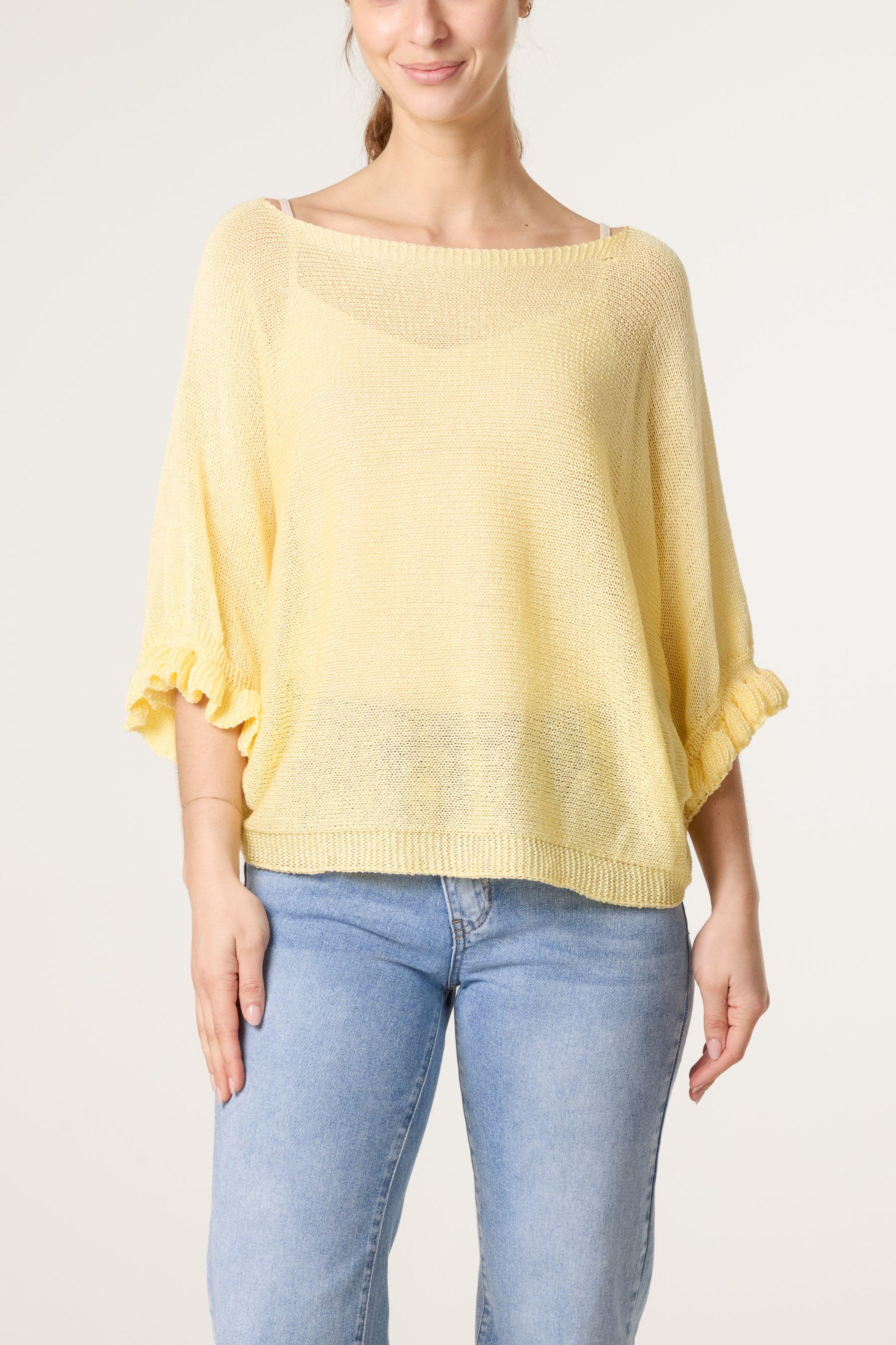 Lemon Filigree Frill Sleeve Batwing Jumper by BLUE VANILLA