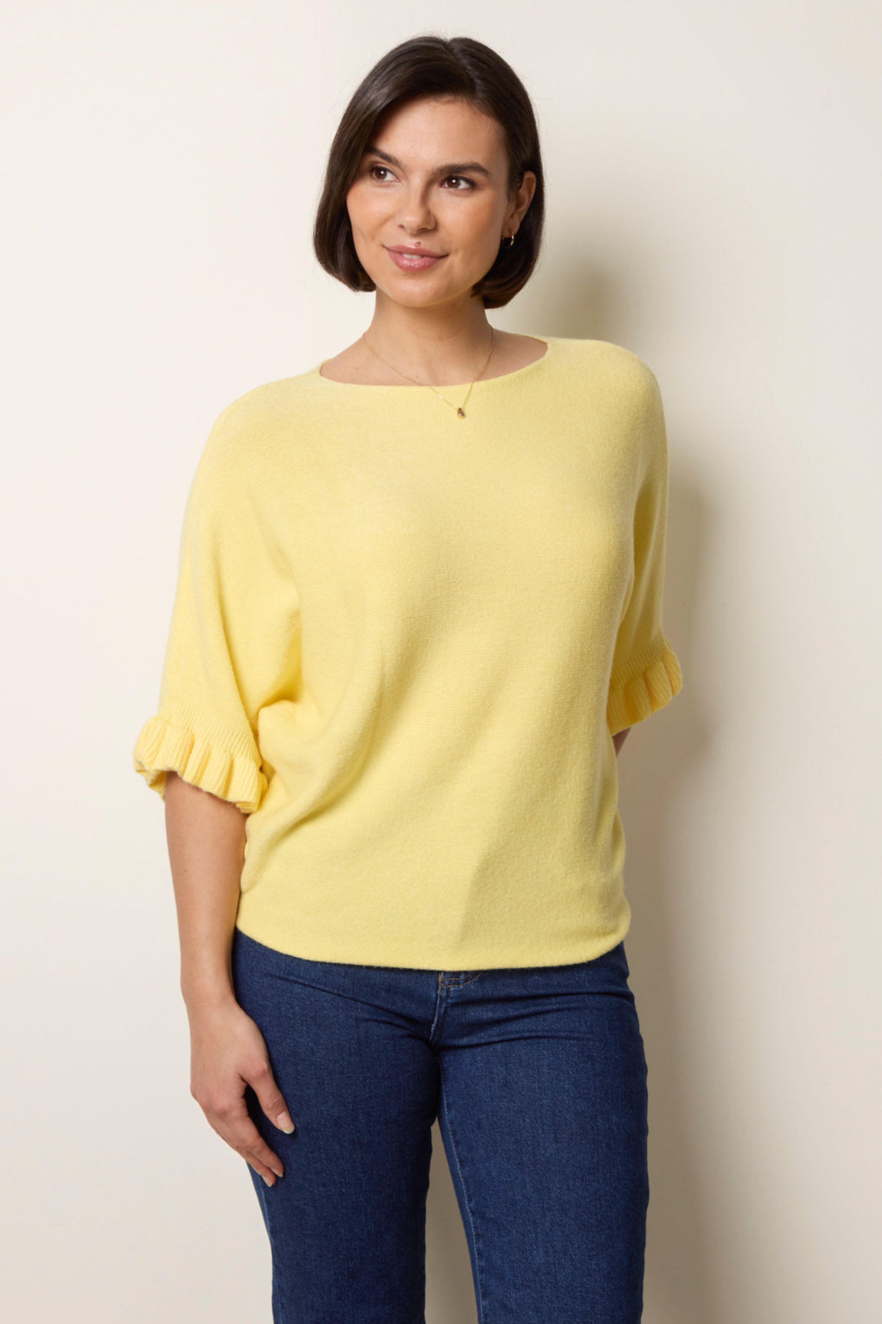 Lemon Knitted Frill Sleeve Batwing Jumper by BLUE VANILLA