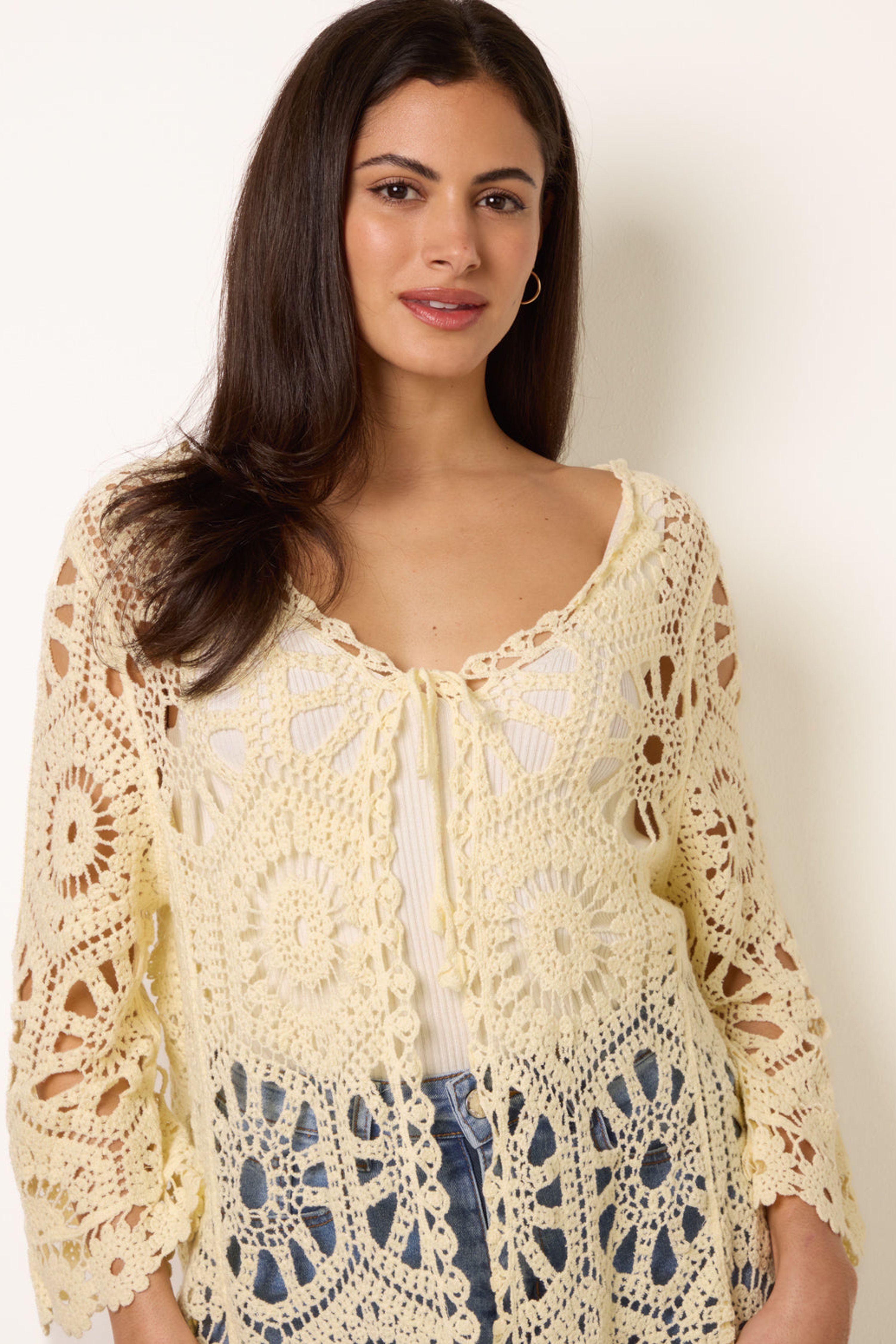 Lemon Long-Sleeved Crochet Cardigan by BLUE VANILLA