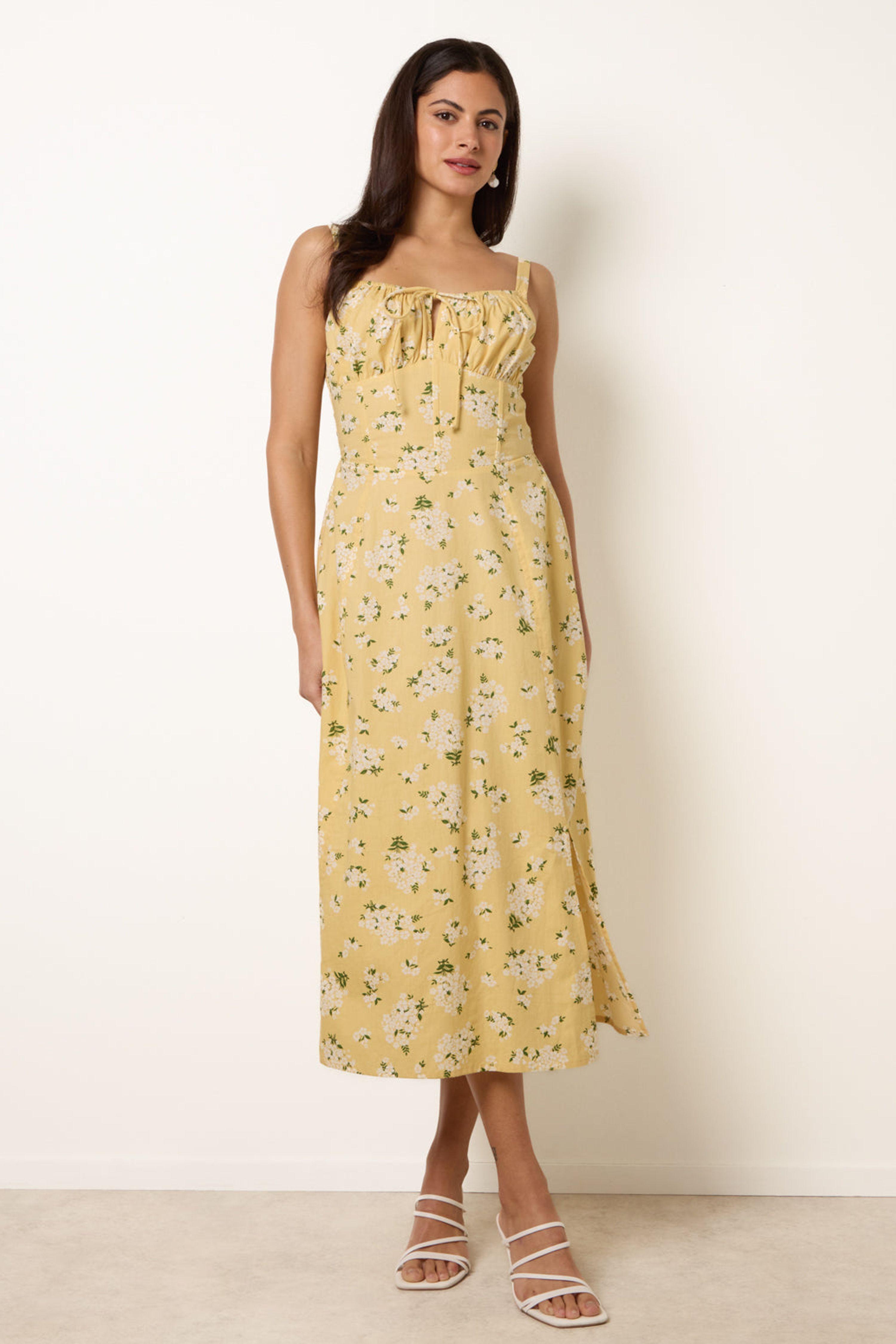 Lemon Midi Milkmaid Floral Dress by BLUE VANILLA