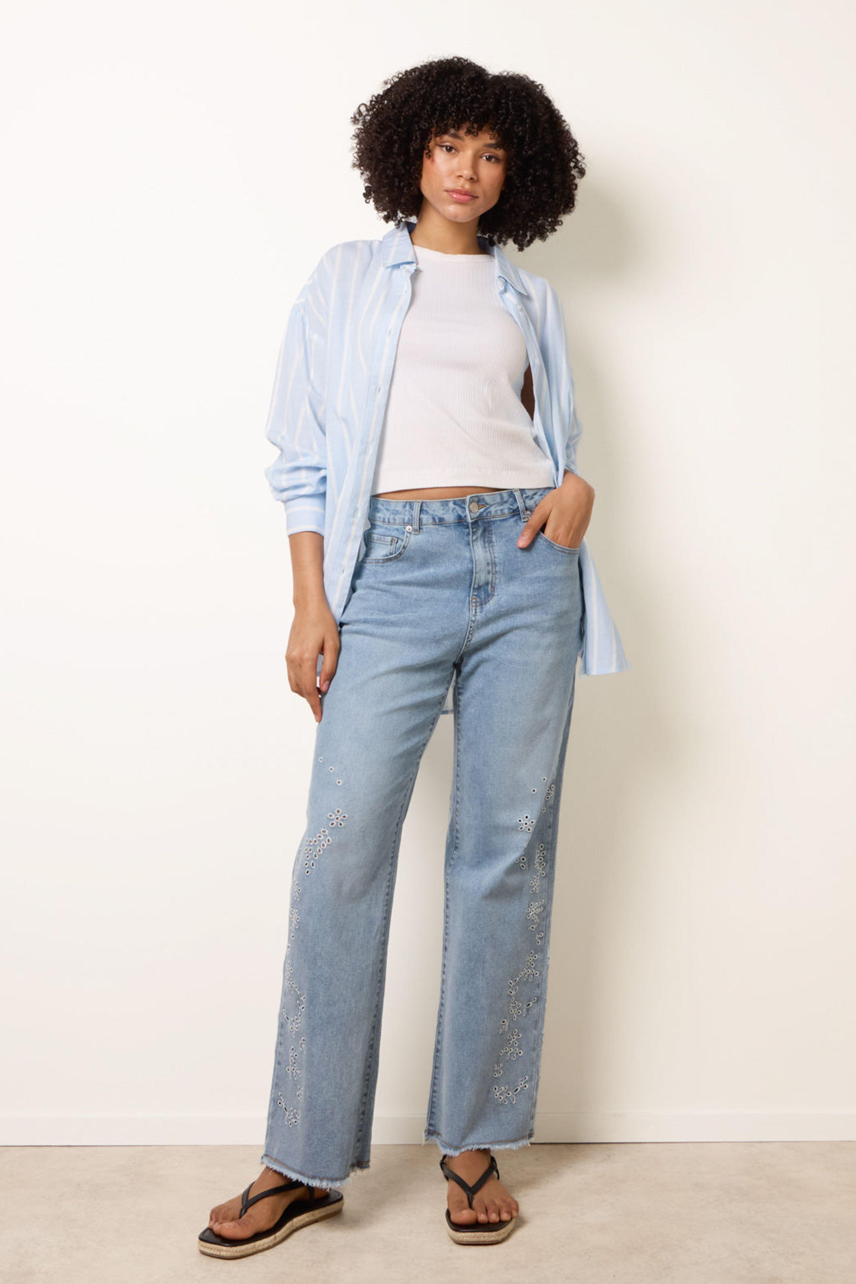 Light Blue Broidery Side Detail Jeans by BLUE VANILLA
