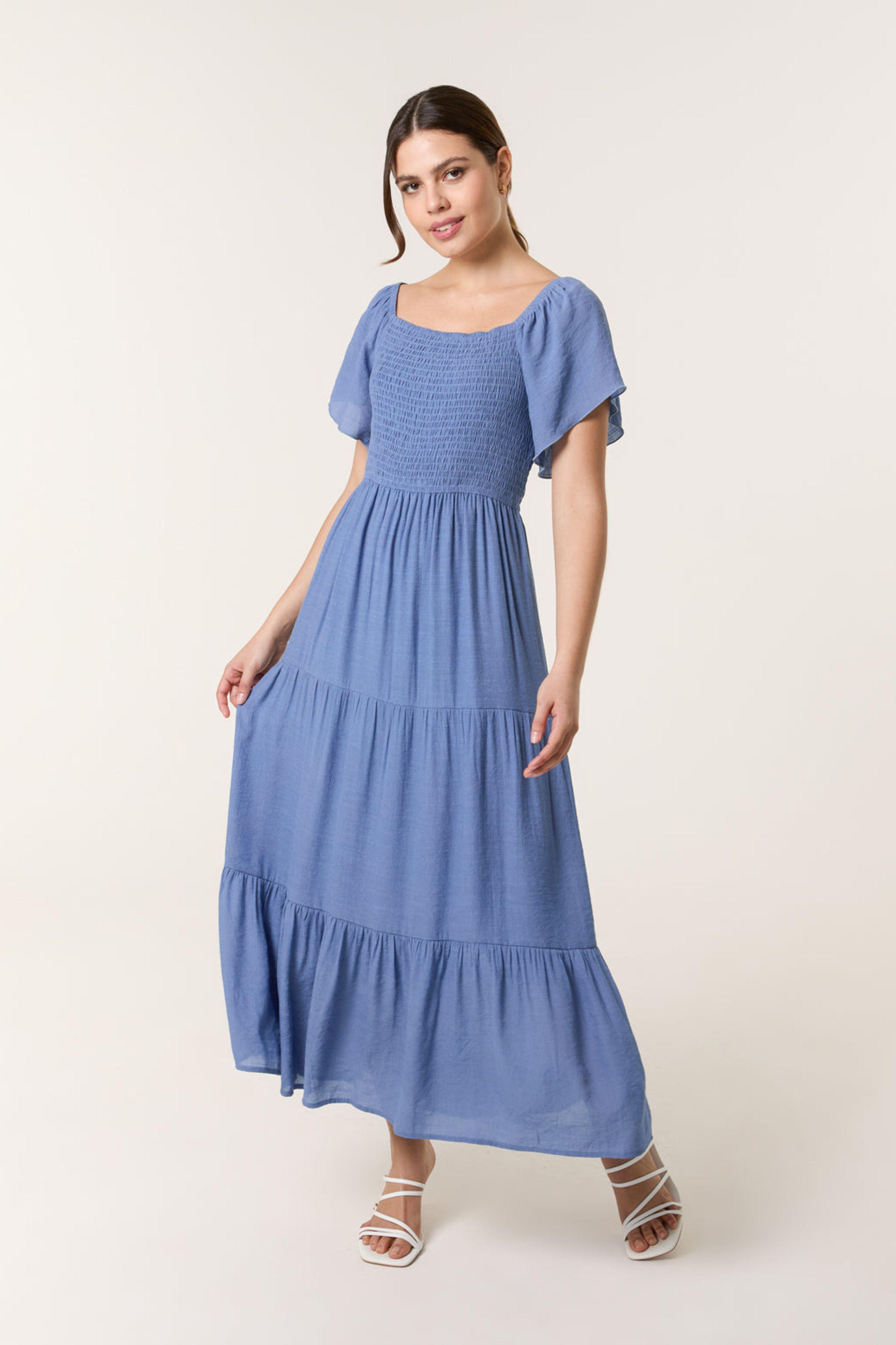 Light Blue Flutter Sleeve Maxi Dress by BLUE VANILLA