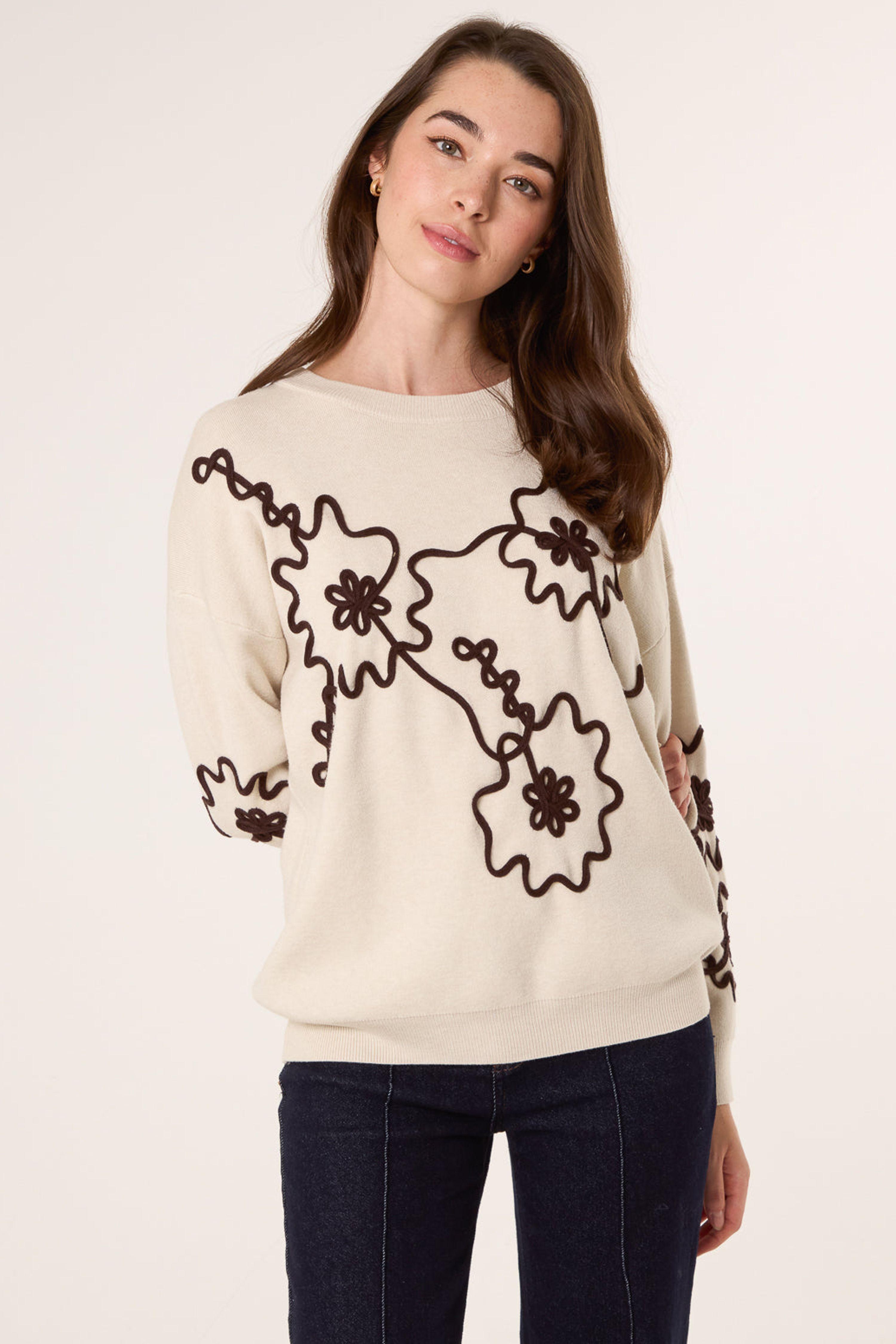 Light Brown Floral Embroidery Detailed Jumper by BLUE VANILLA