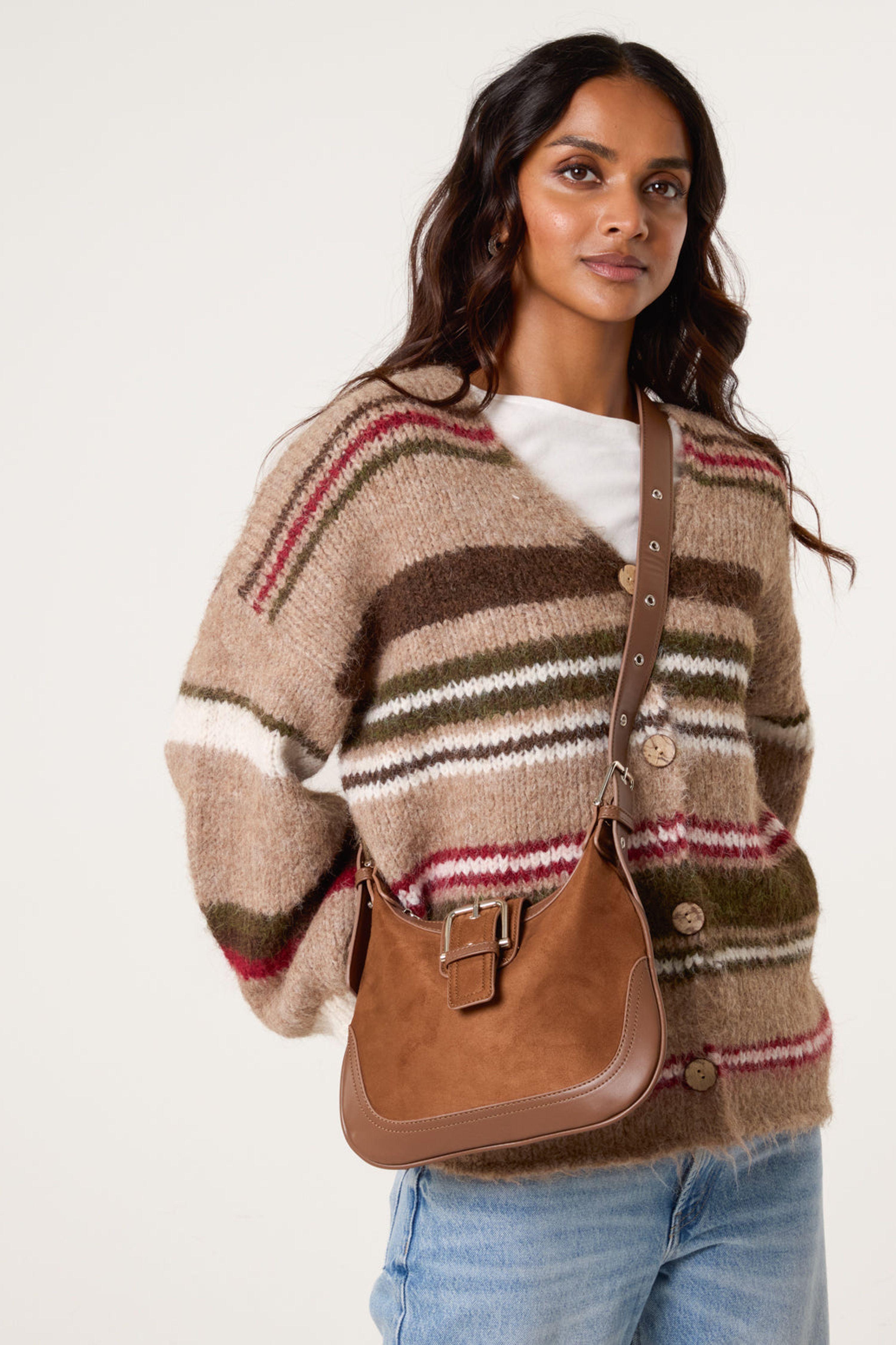 Light Brown Multi Stripe Knit Cardigan by BLUE VANILLA