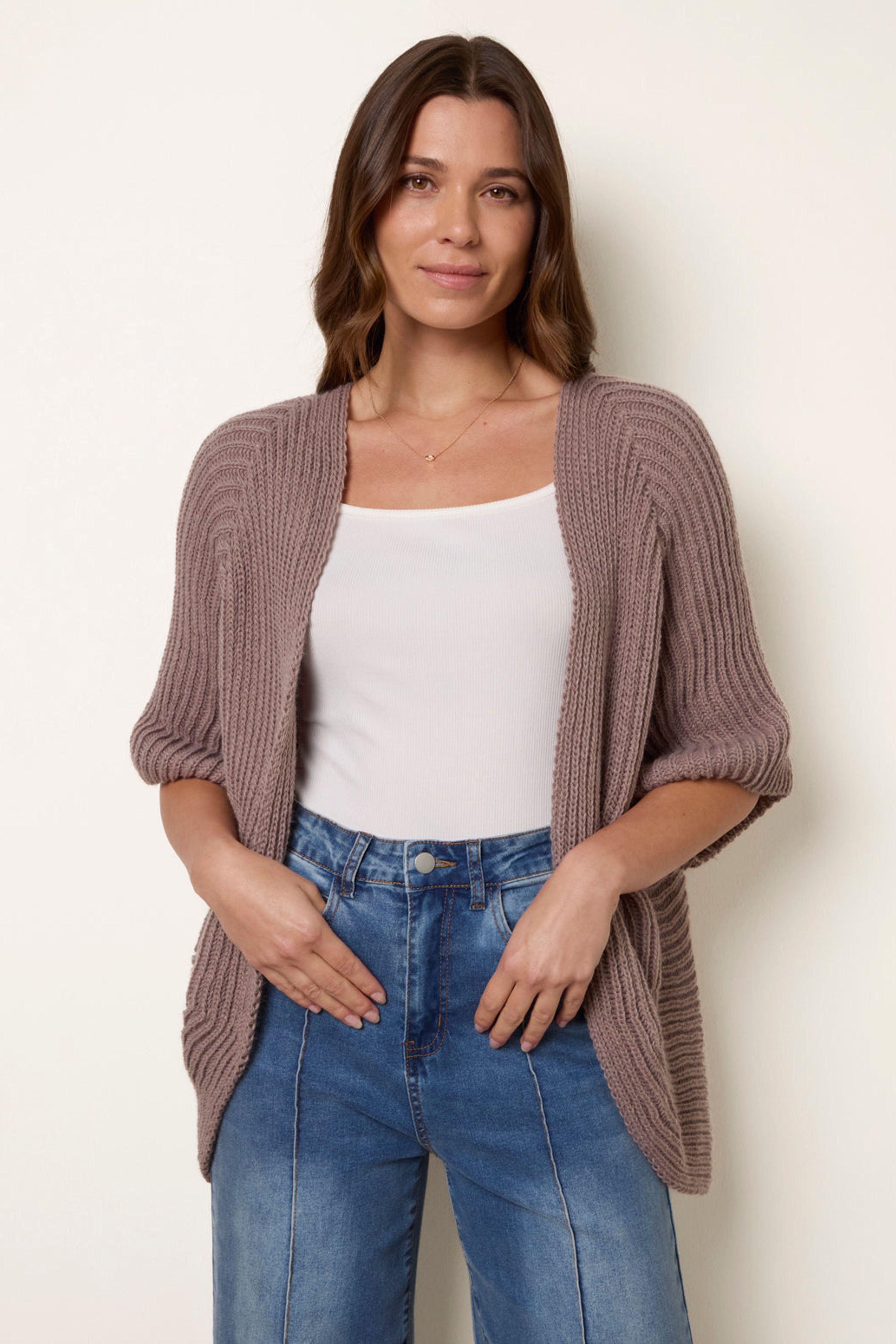 Light Brown Pointelle Knit Cardigan by BLUE VANILLA