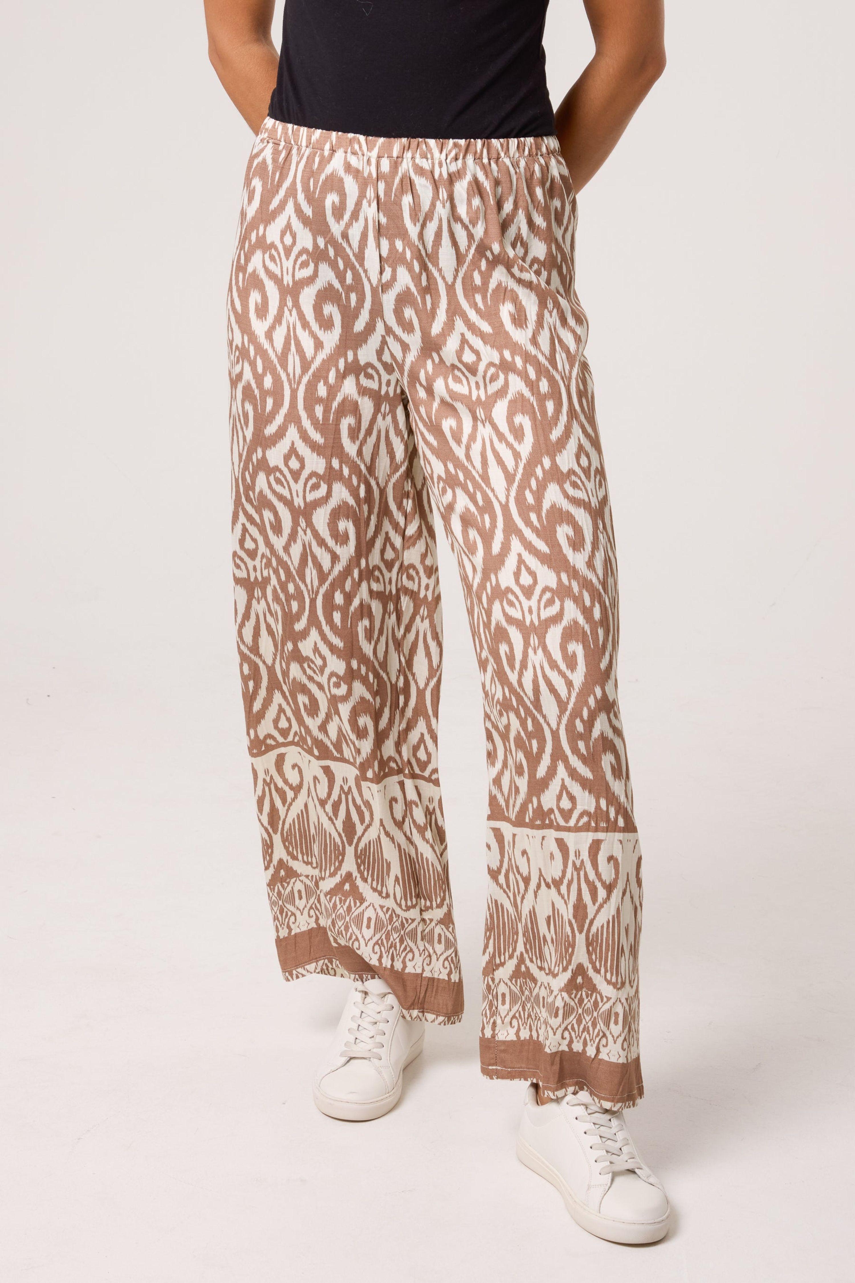 Light Brown Printed Elasticated Trousers by BLUE VANILLA